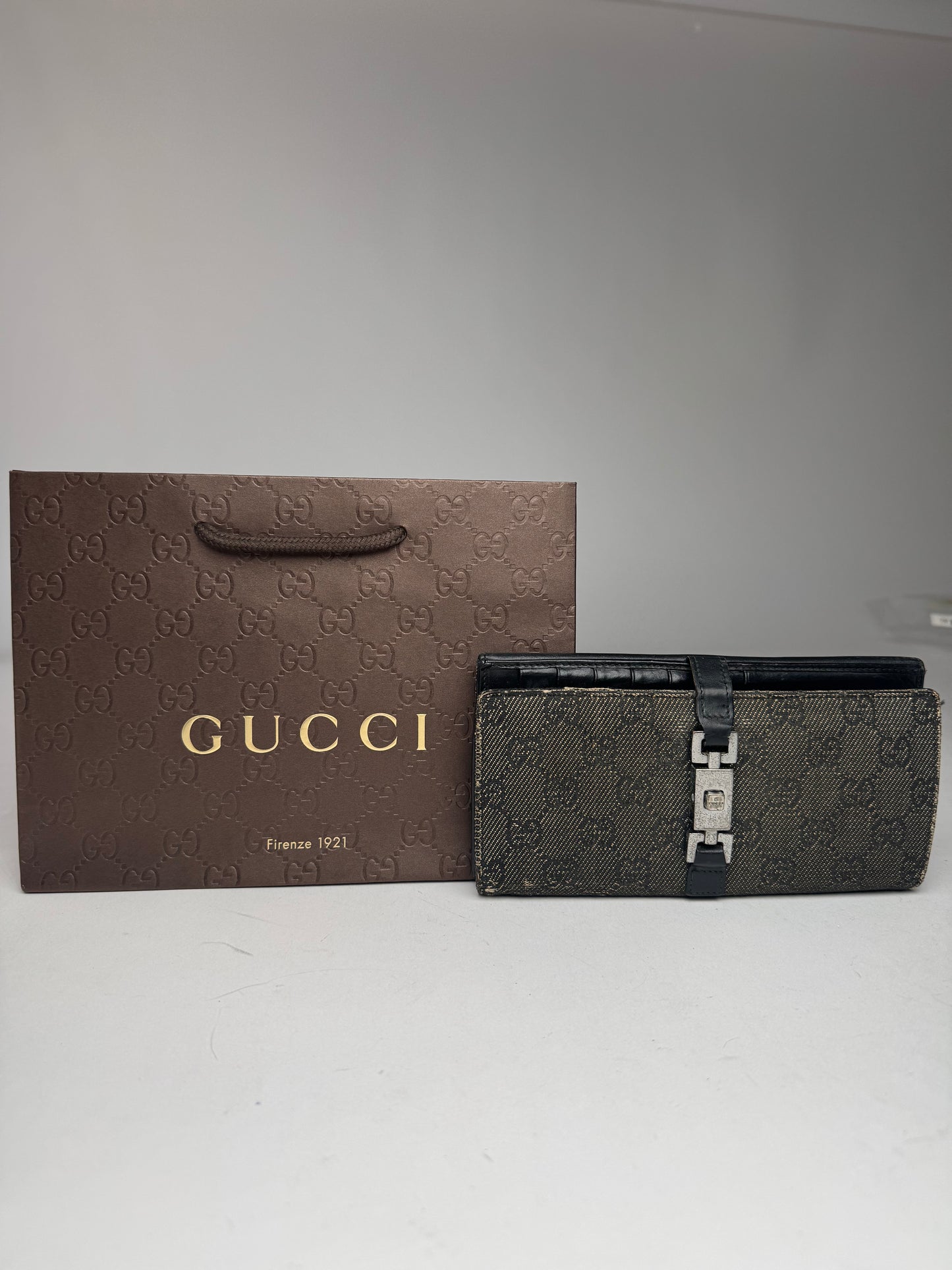 Vintage Gucci Jackie Monogram Leather Wallet Black