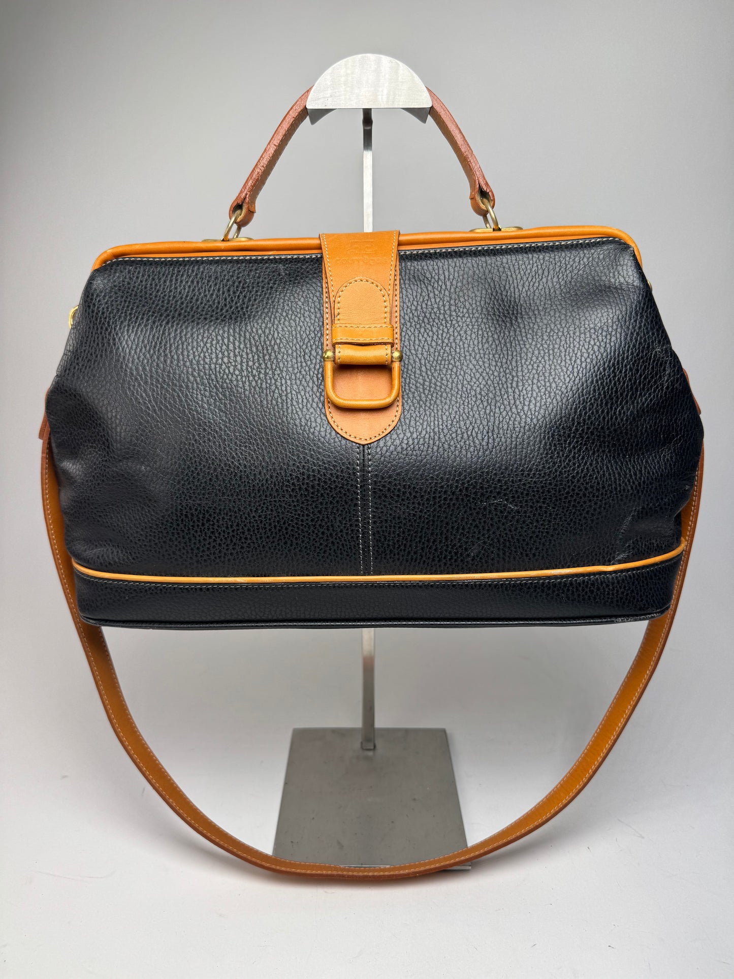 Vintage Courreges 2Way Leather Handbag Black Brown