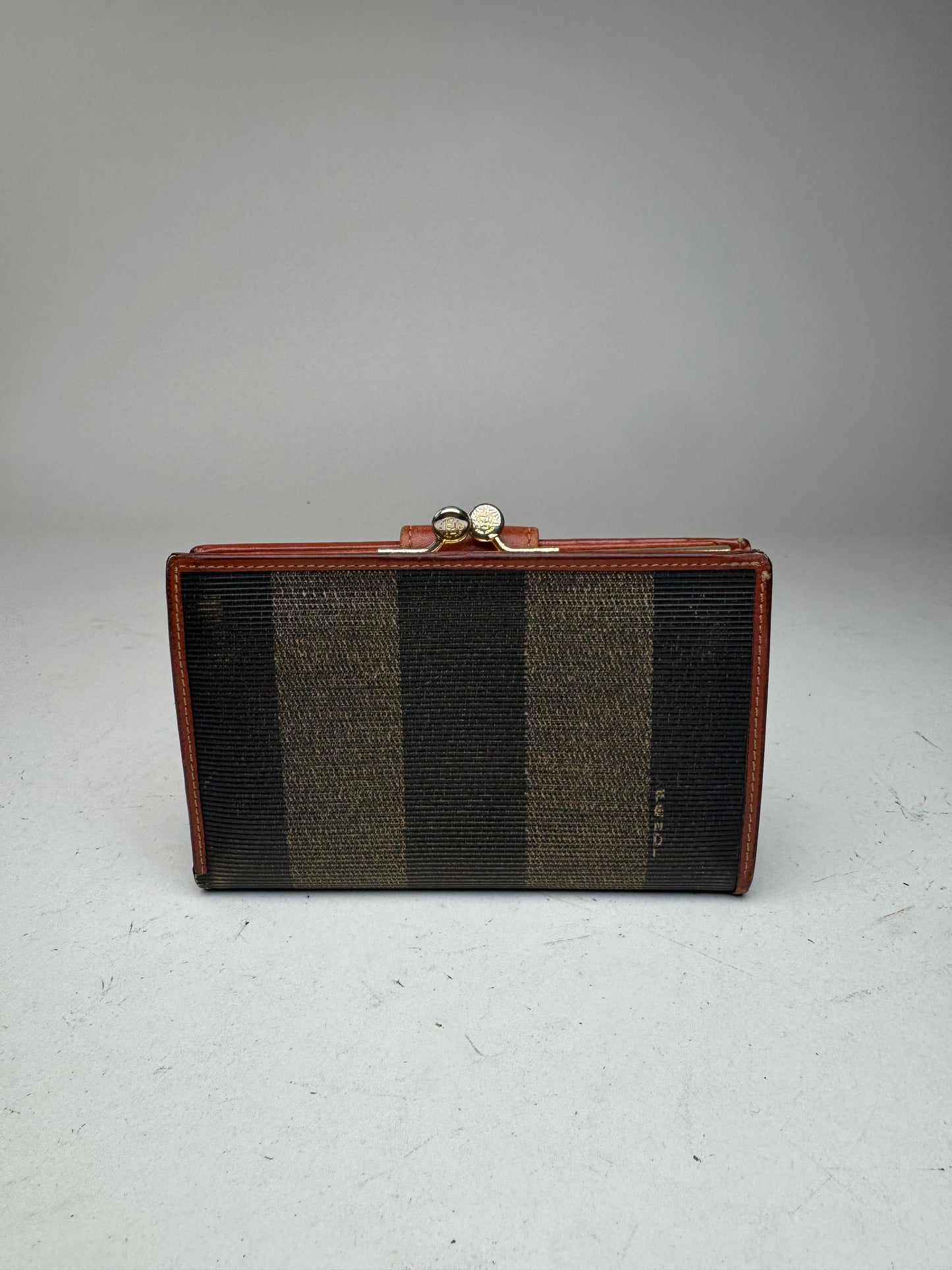Vintage Fendi Roma Striped Leather wallet brown black gray