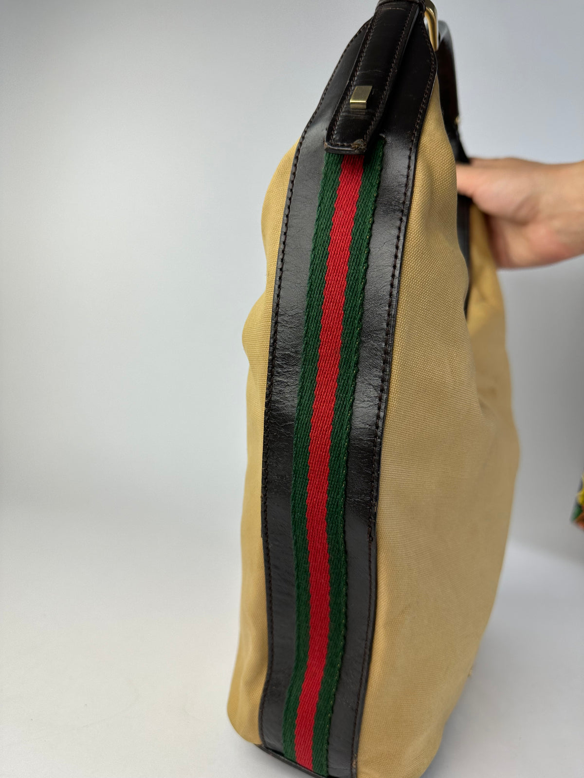 Vintage Gucci Canvas Hobo Bag Late 1990s Tan Black