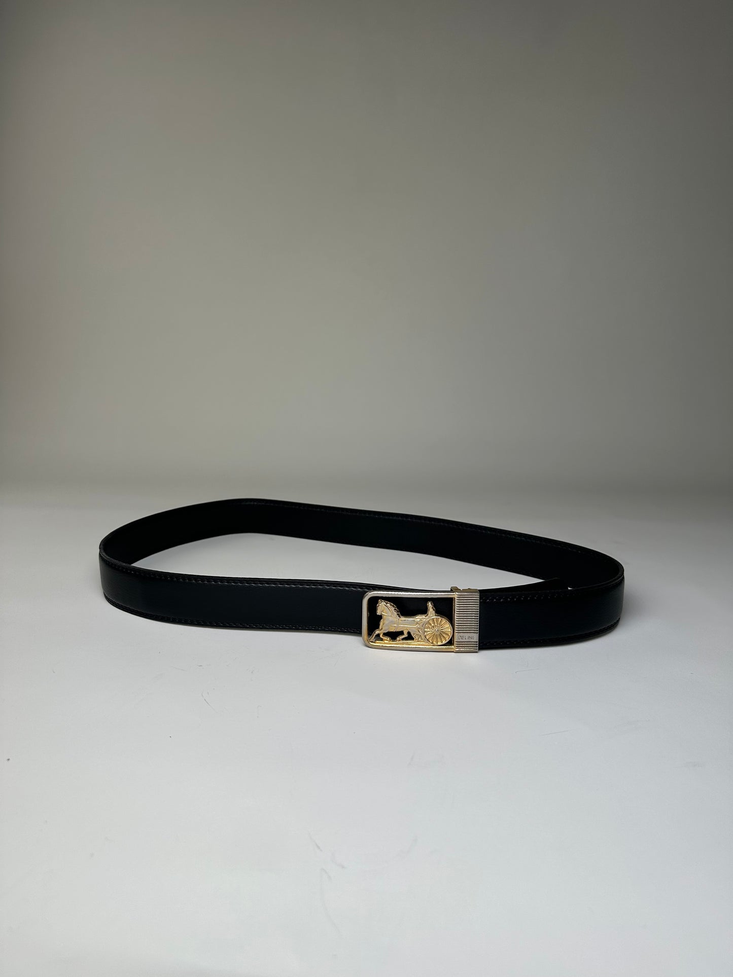 Vintage Celine Leather Belt Black Gold Buckle