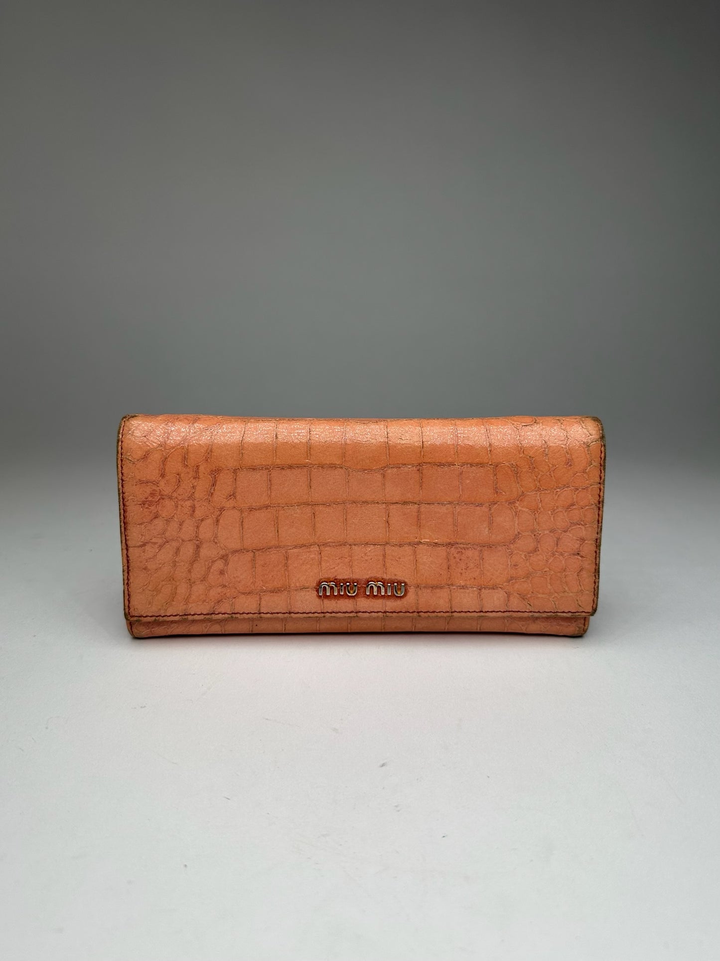 Vintage Miu Miu Crocodile style Leather Wallet Orange