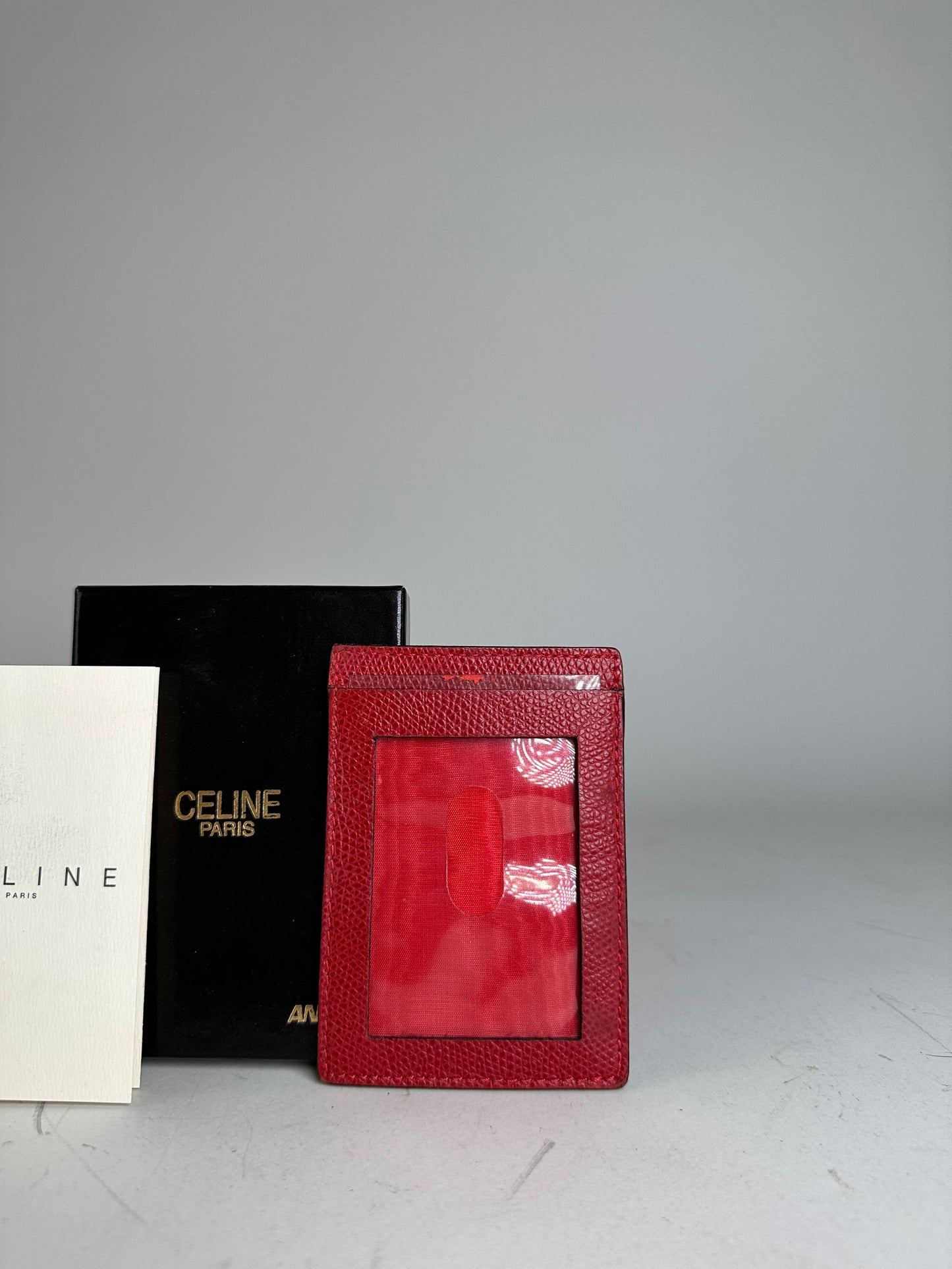 Vintage Celine Grained Leather Card Holder Red Gold