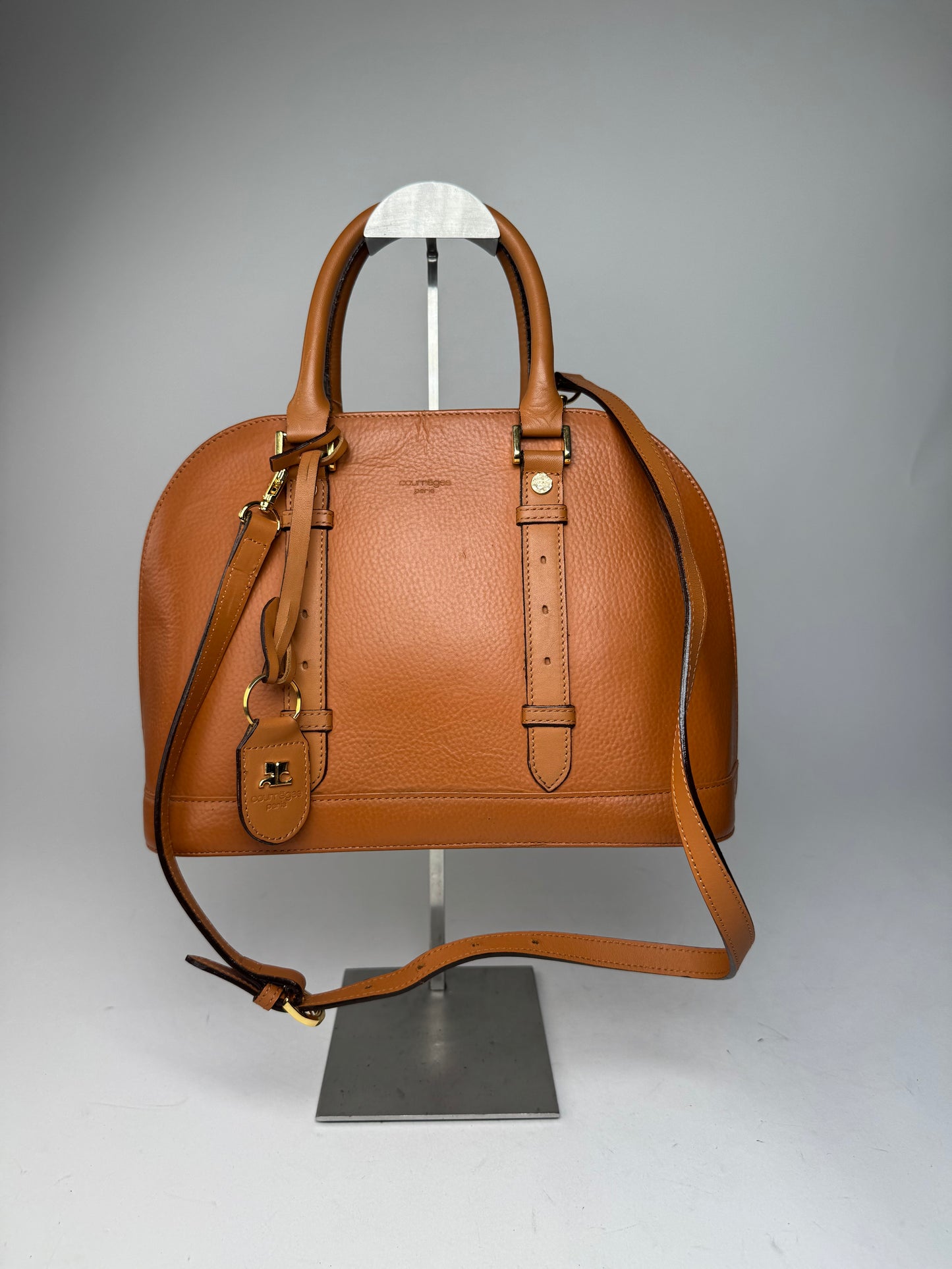 Vintage Courreges 2Way Leather Handbag Orange Brown