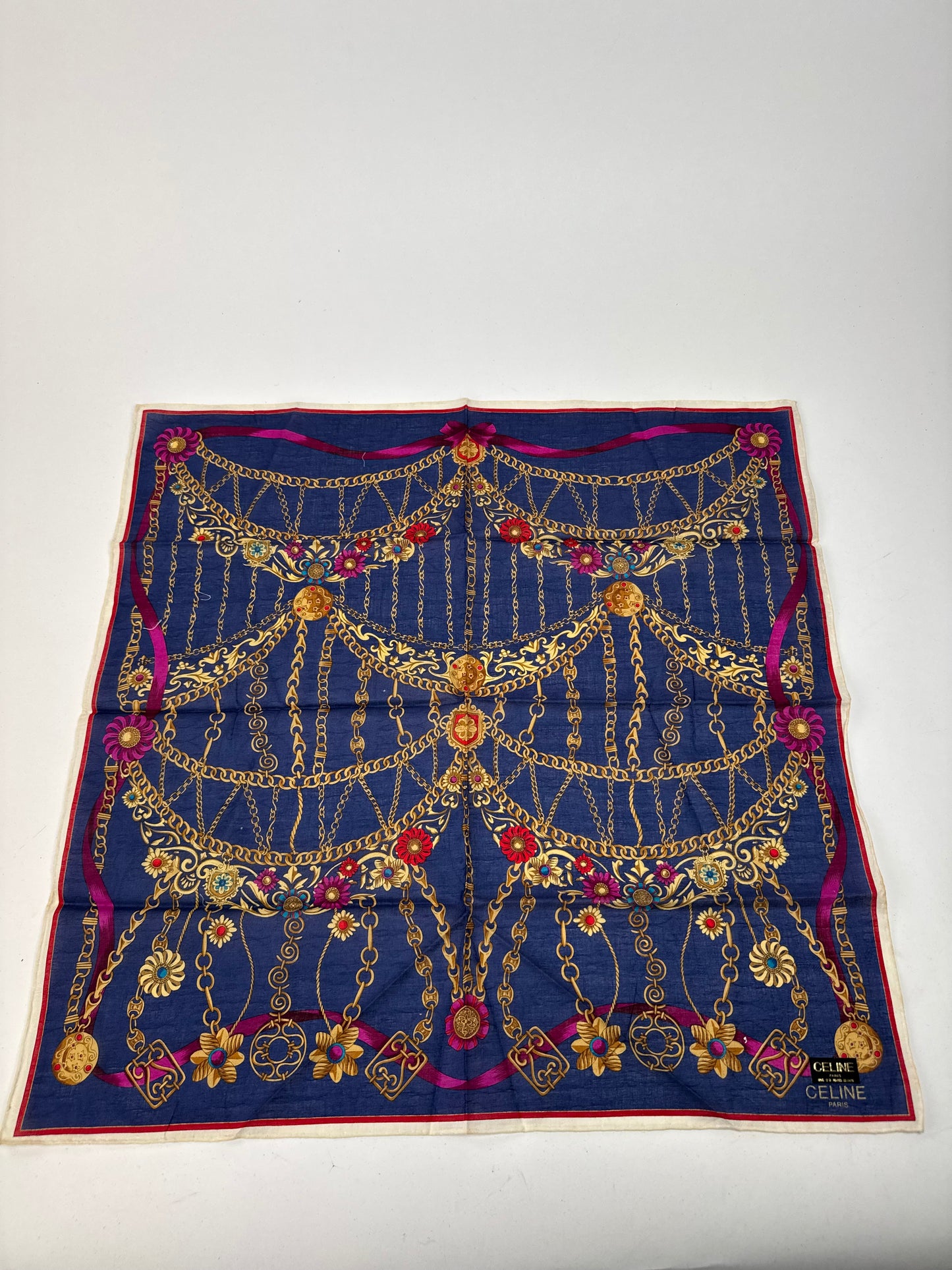 Vintage Celine Paris Baroque Scarf Navy