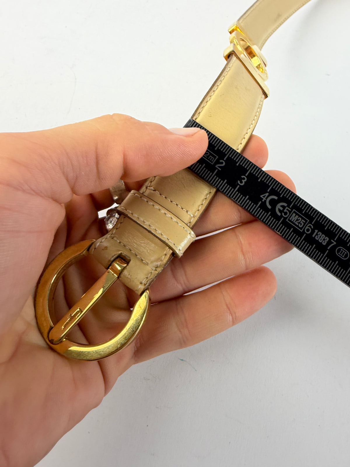 Vintage Salvatore Ferragamo Leather Belt c. Late 1980s Cream Tan Gold