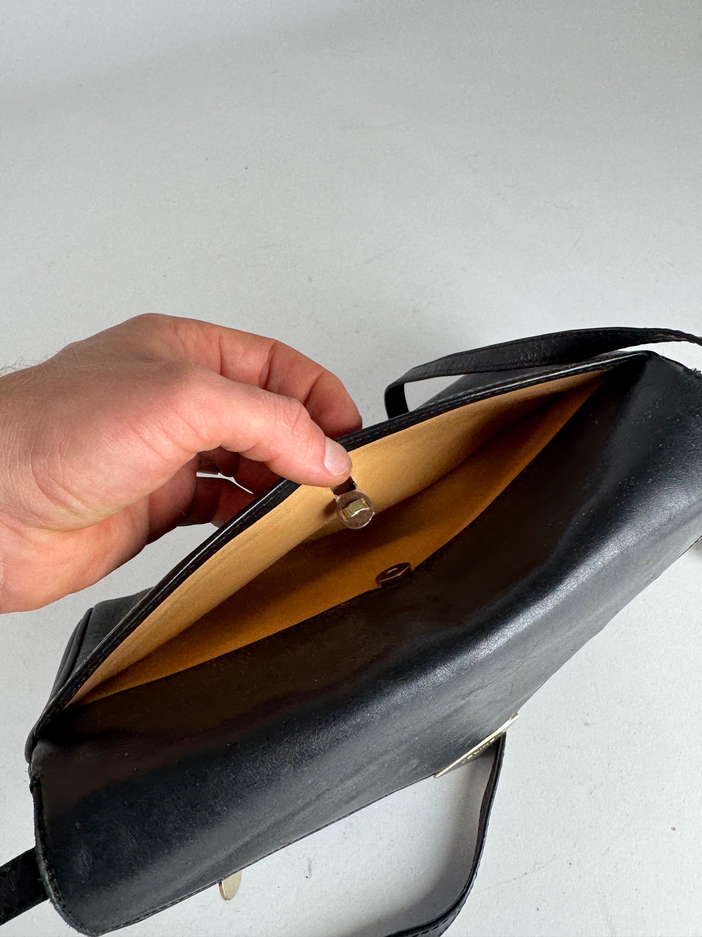 Vintage Celine Paris Triomphe Suede Leather Bag Marine Black