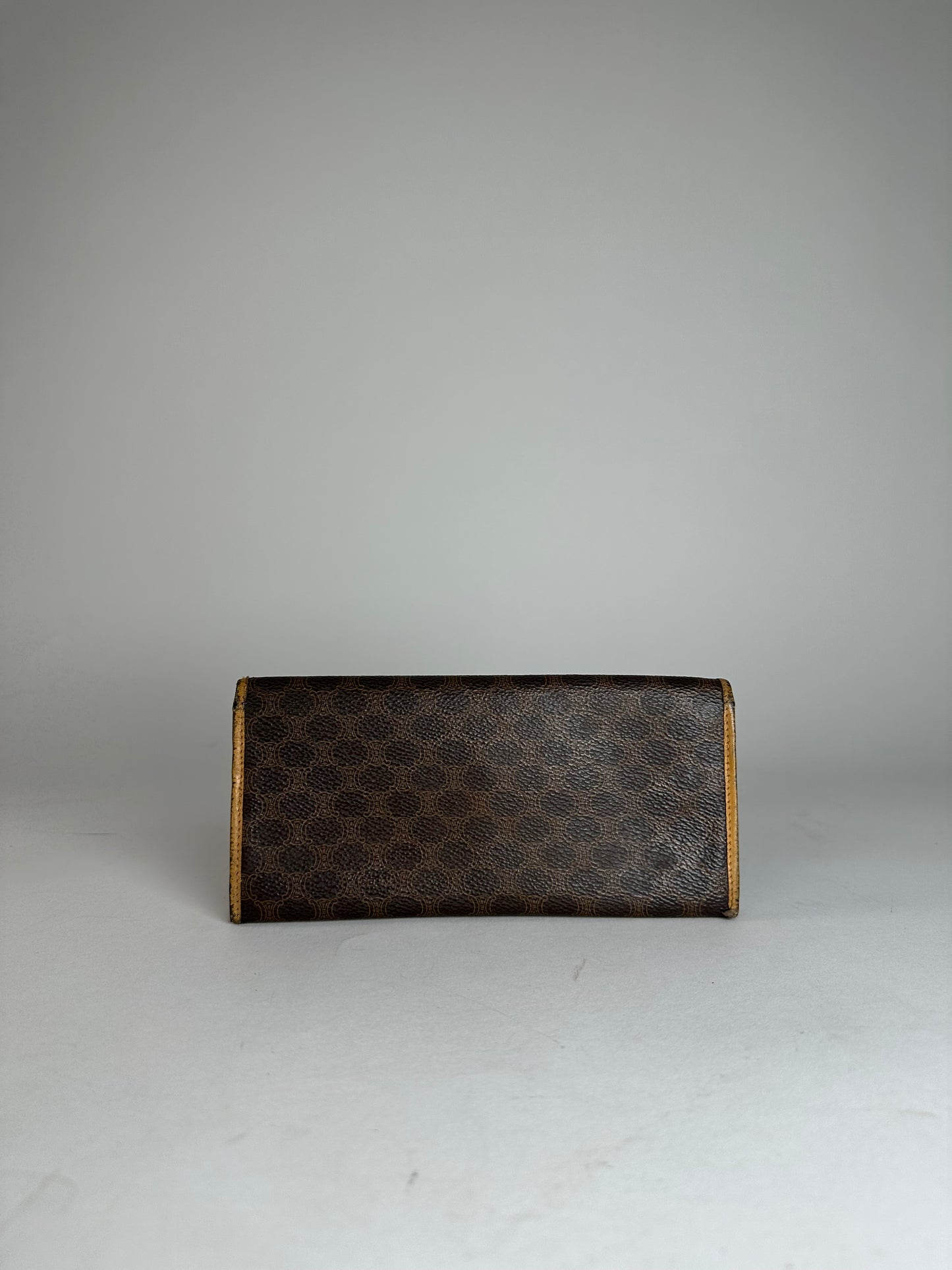 Vintage Celine Paris Triomphe Monogram Leather Long Wallet Brown