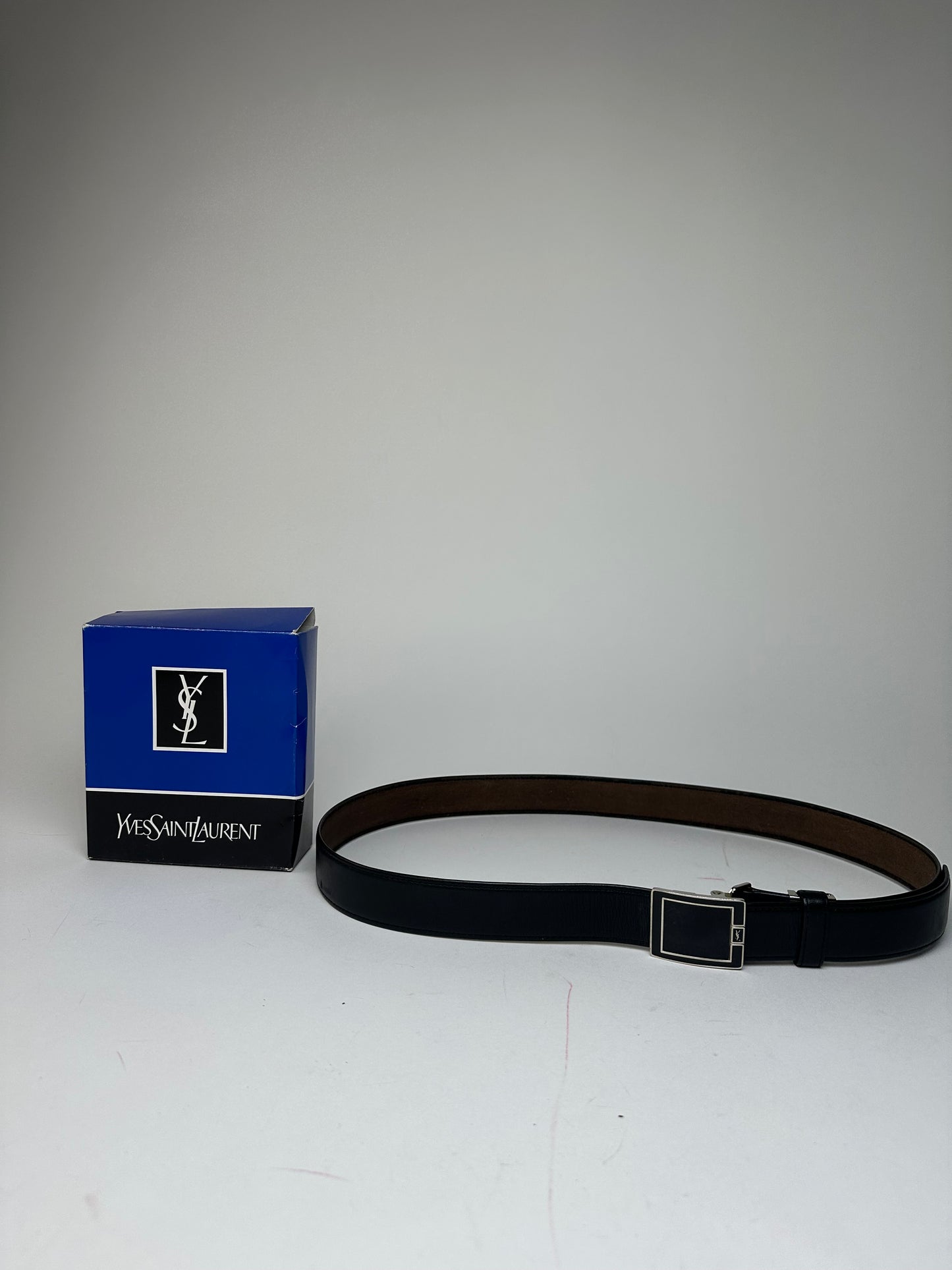 Vintage Yves Saint Laurent Snake Emblossed Leather Belt Black