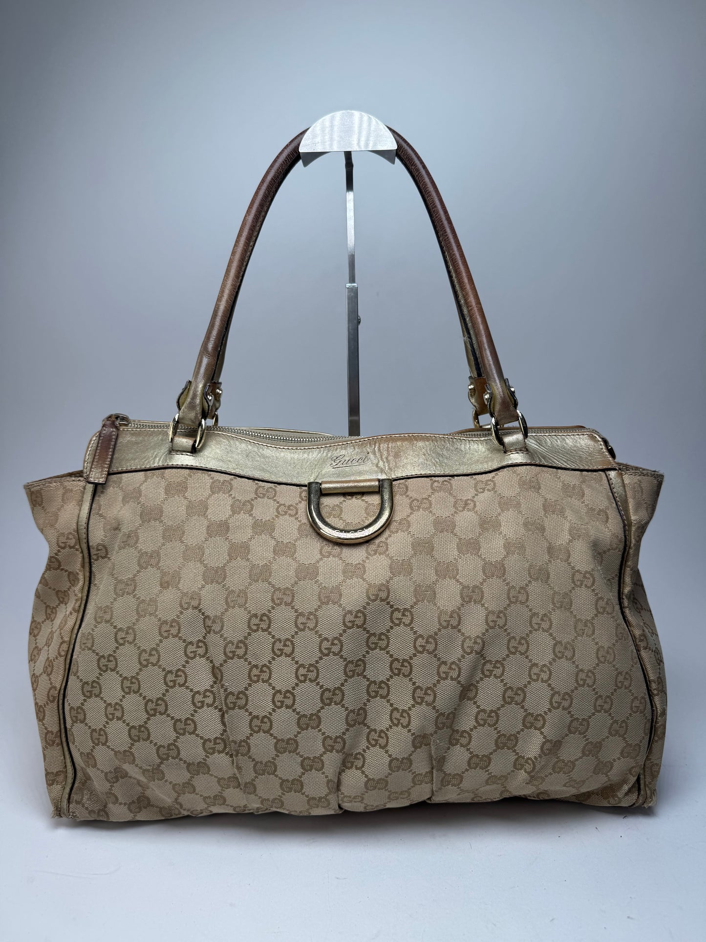 Vintage Gucci Monogram D-Ding Handbag Golden Beige