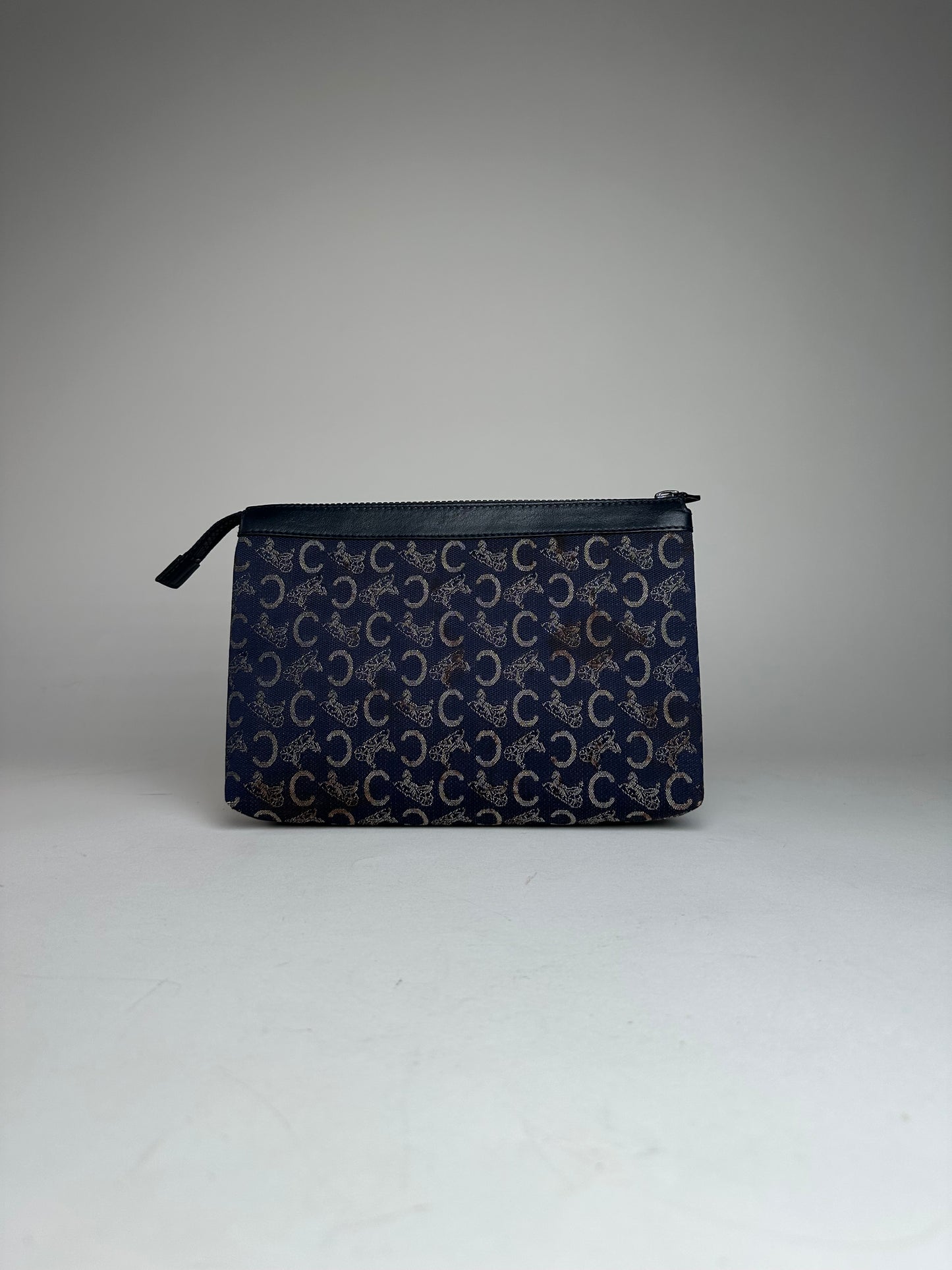Vintage Celine Paris Monogram Clutch Navy White