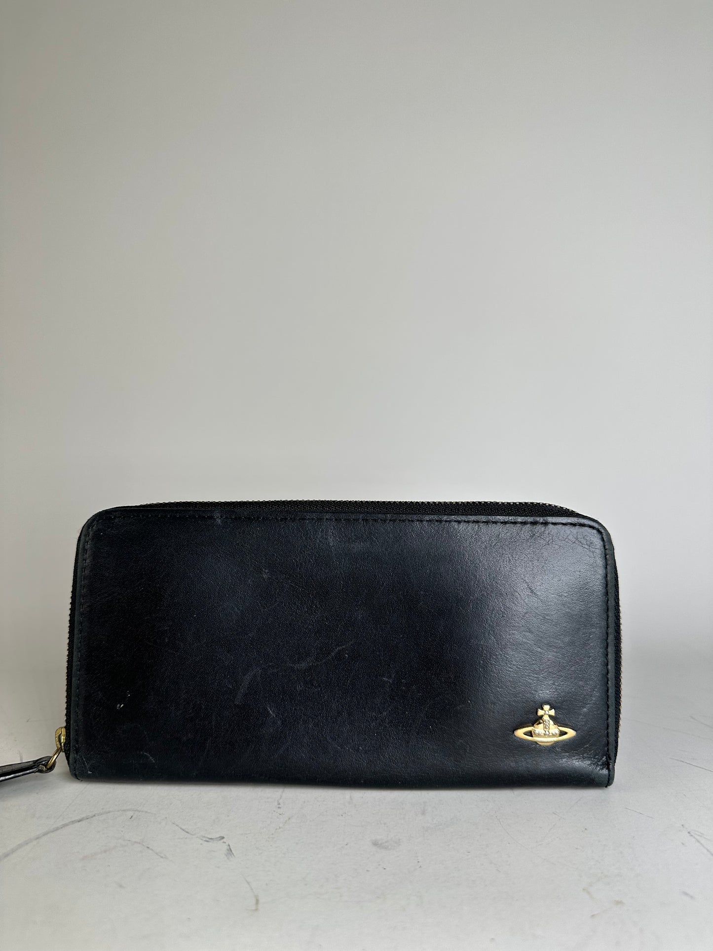 Vintage Vivienne Westwood Leather Wallet Black Gold