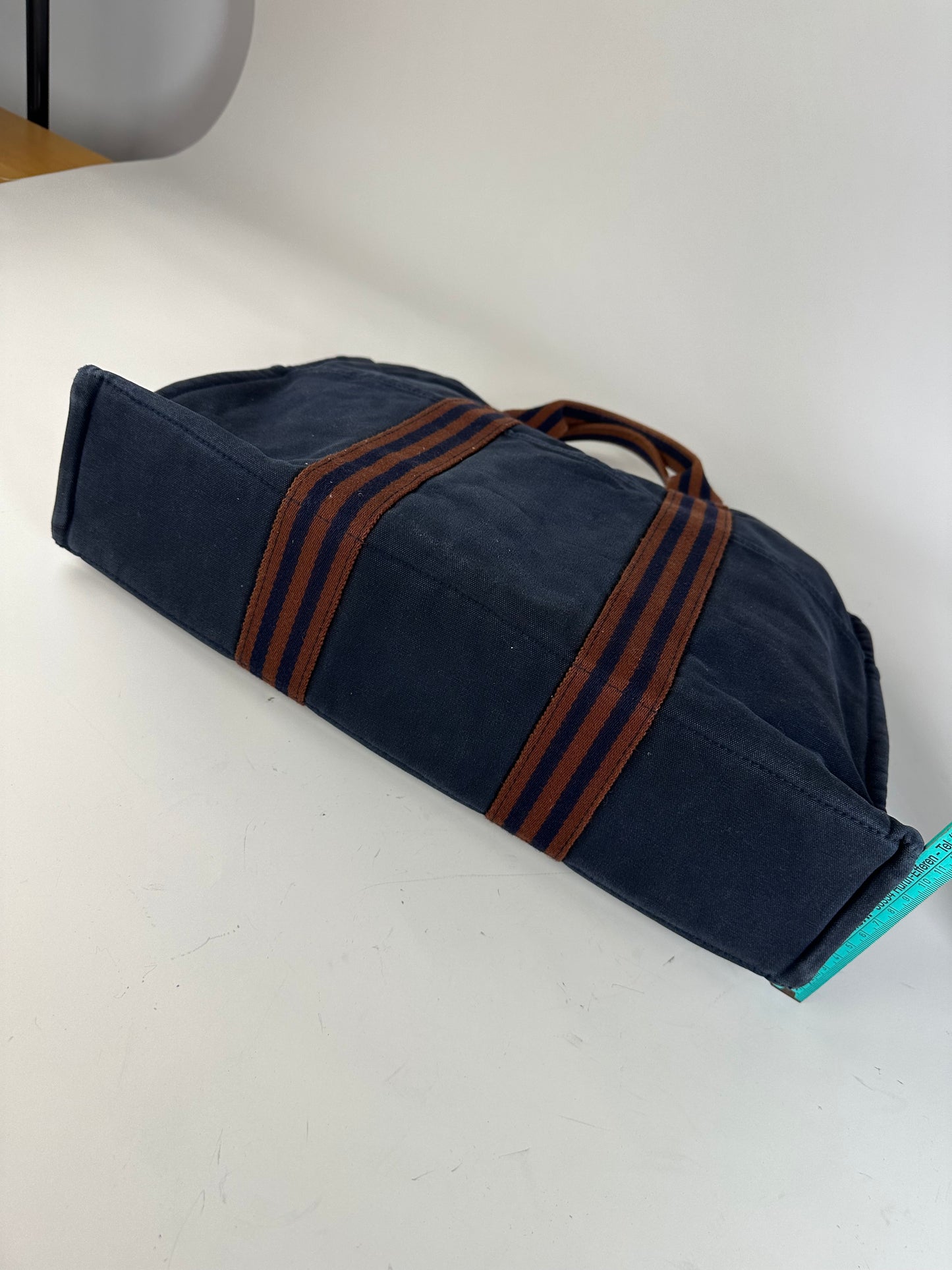 Vintage Hermes Canvas Tote Bag Navy Rust Silver