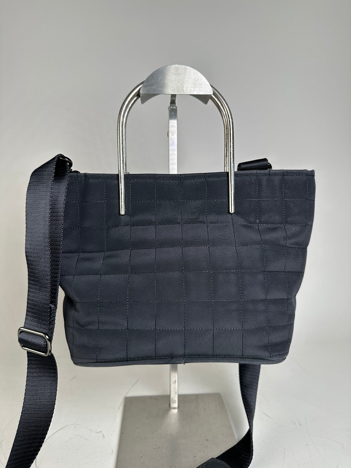 Vintage Courreges Chain Shoulder Bag Black Nylon Silver