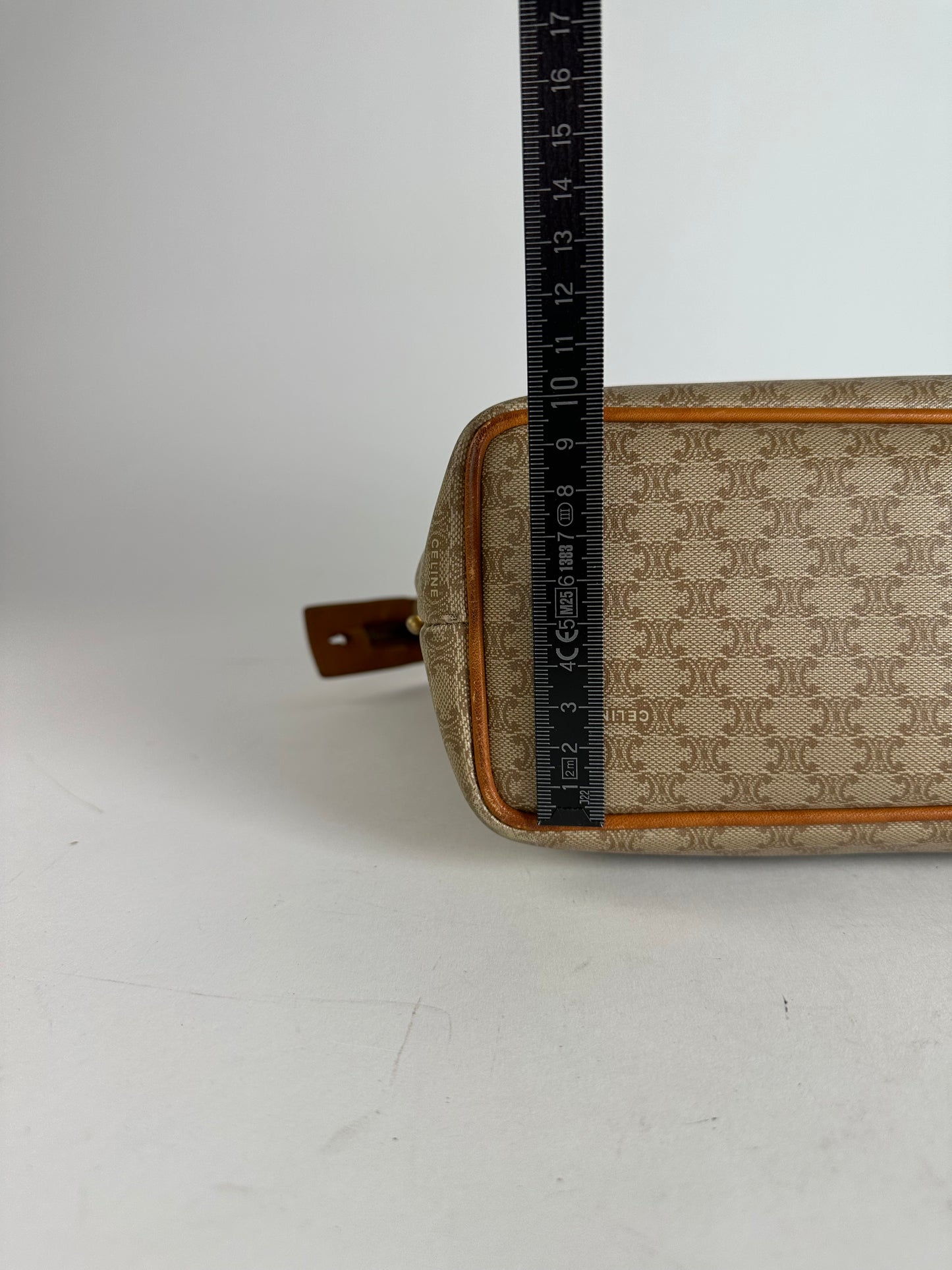 Vintage Celine Paris Monogram Leather Handbag Beige Brown