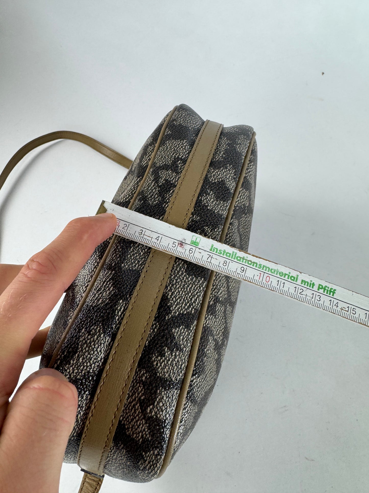 Vintage Yves Saint Laurent Stone Emblossed Leather Shoulder Bag Grey Black Brown