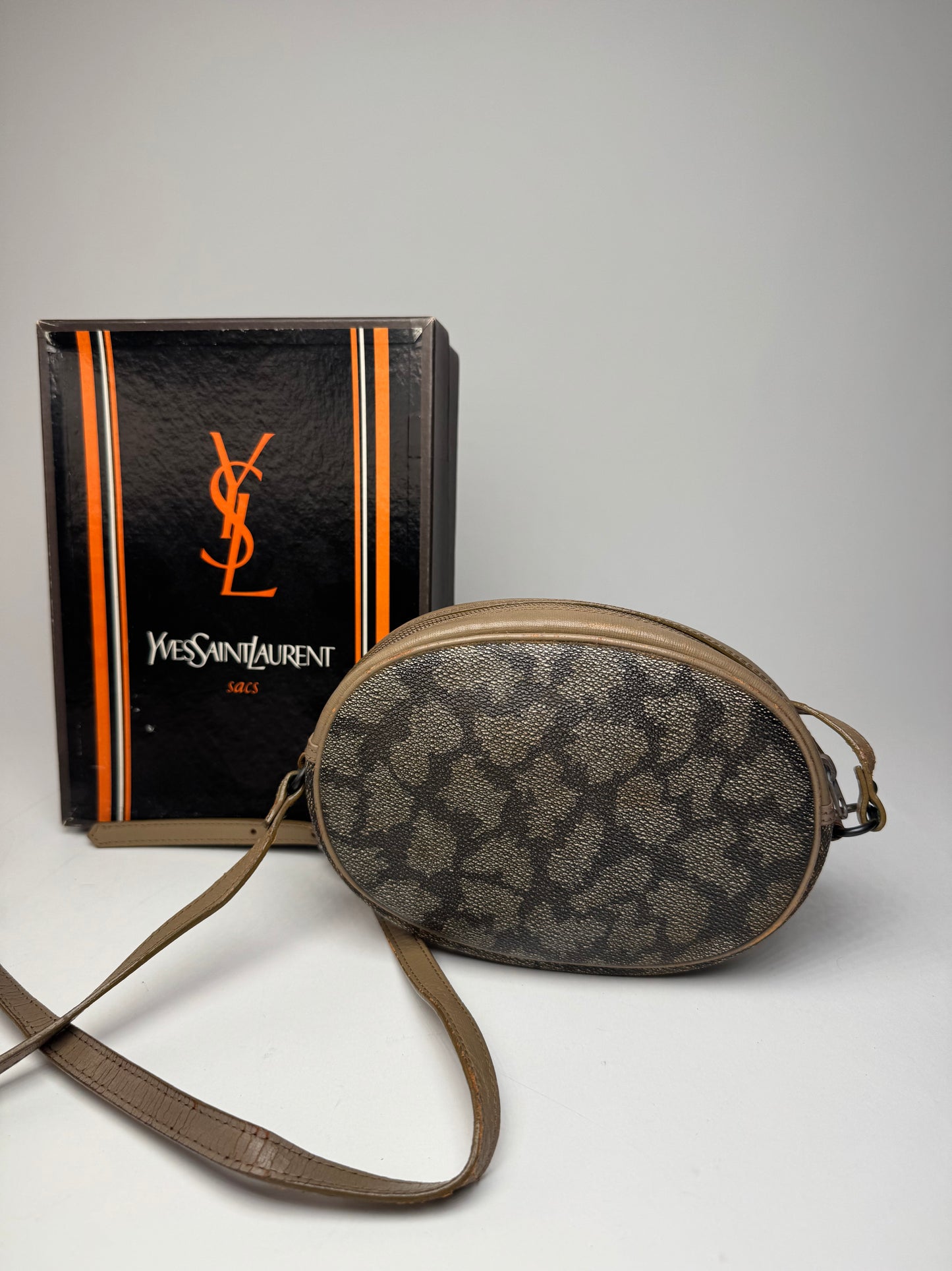 Vintage Yves Saint Laurent Leather Crossbody Shoulder Bag grey Brown black