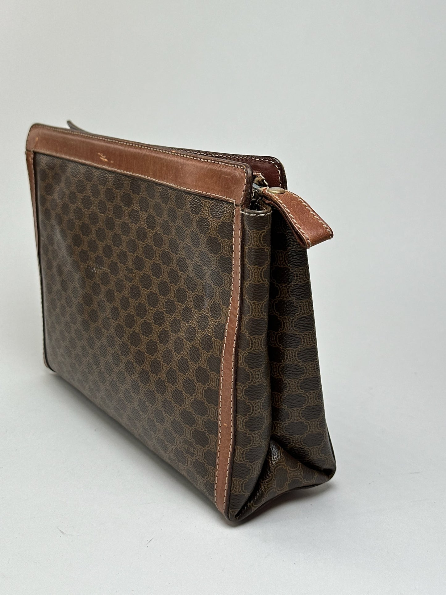 Pochette vintage en cuir Monogram Celine marron