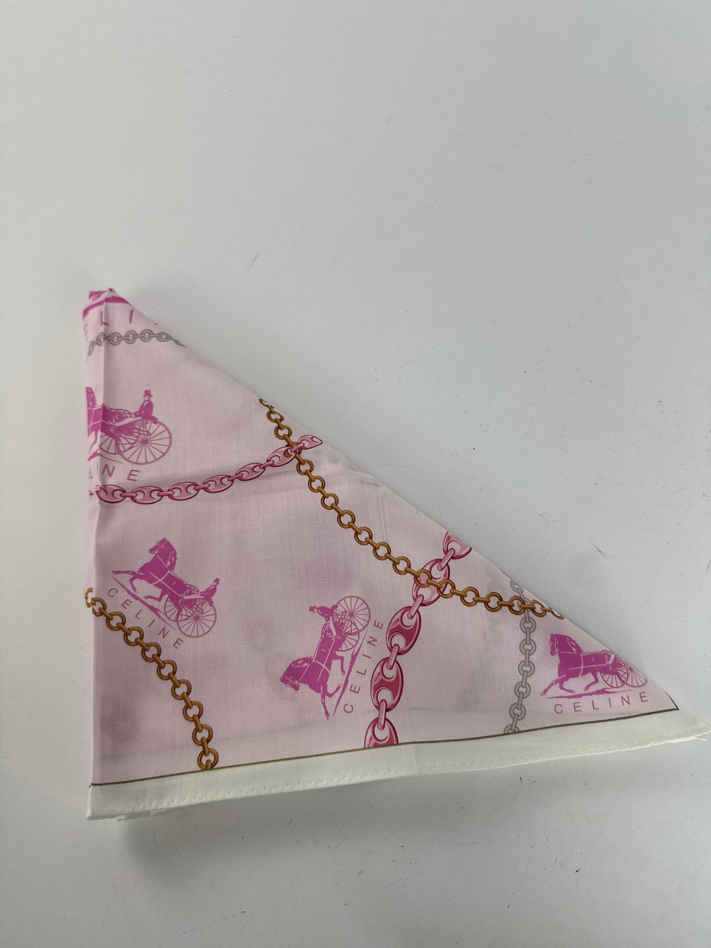 Foulard vintage Celine Paris Horse blanc rose