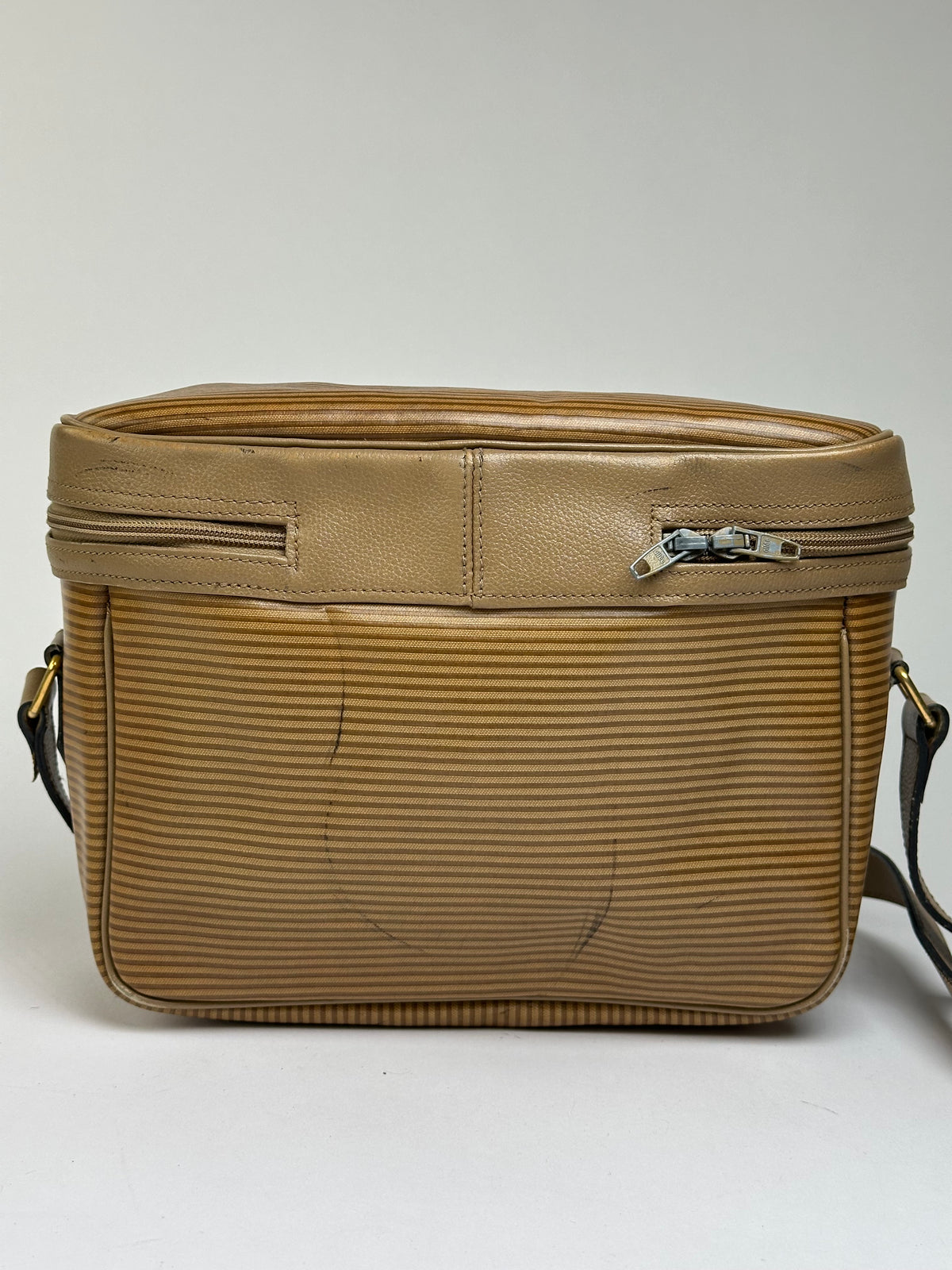 Vintage Yves Saint Laurent Striped Faux Leather Crossbody Bag Late 1980s Tan Beige