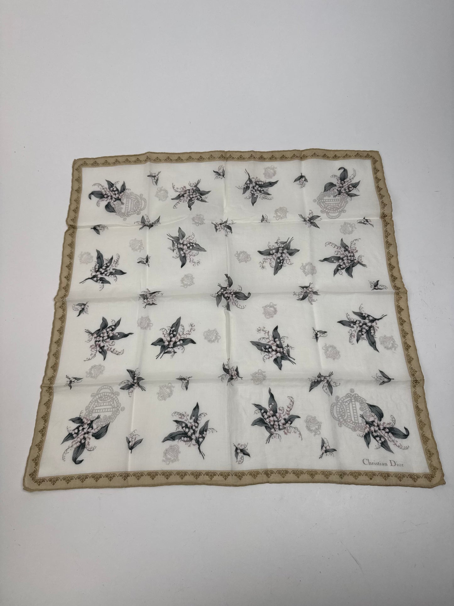Vintage Dior Floral Logo Scarf White