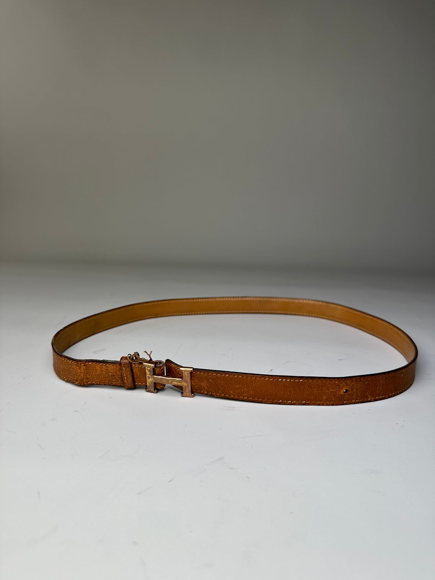 Vintage Hermes Leather Belt Tan Caramel Gold Buckle