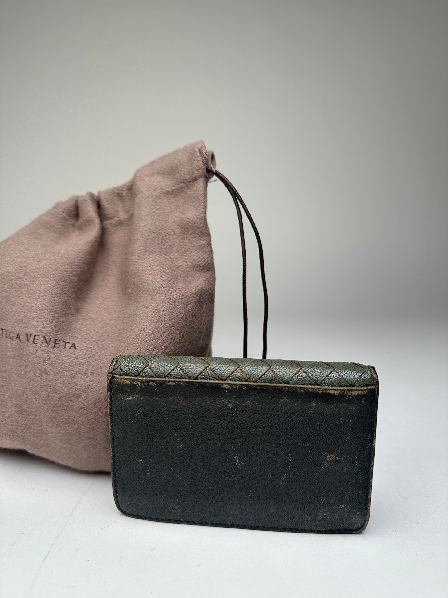 Vintage Bottega Veneta Intrecciato Leather Card Holder Black Brown