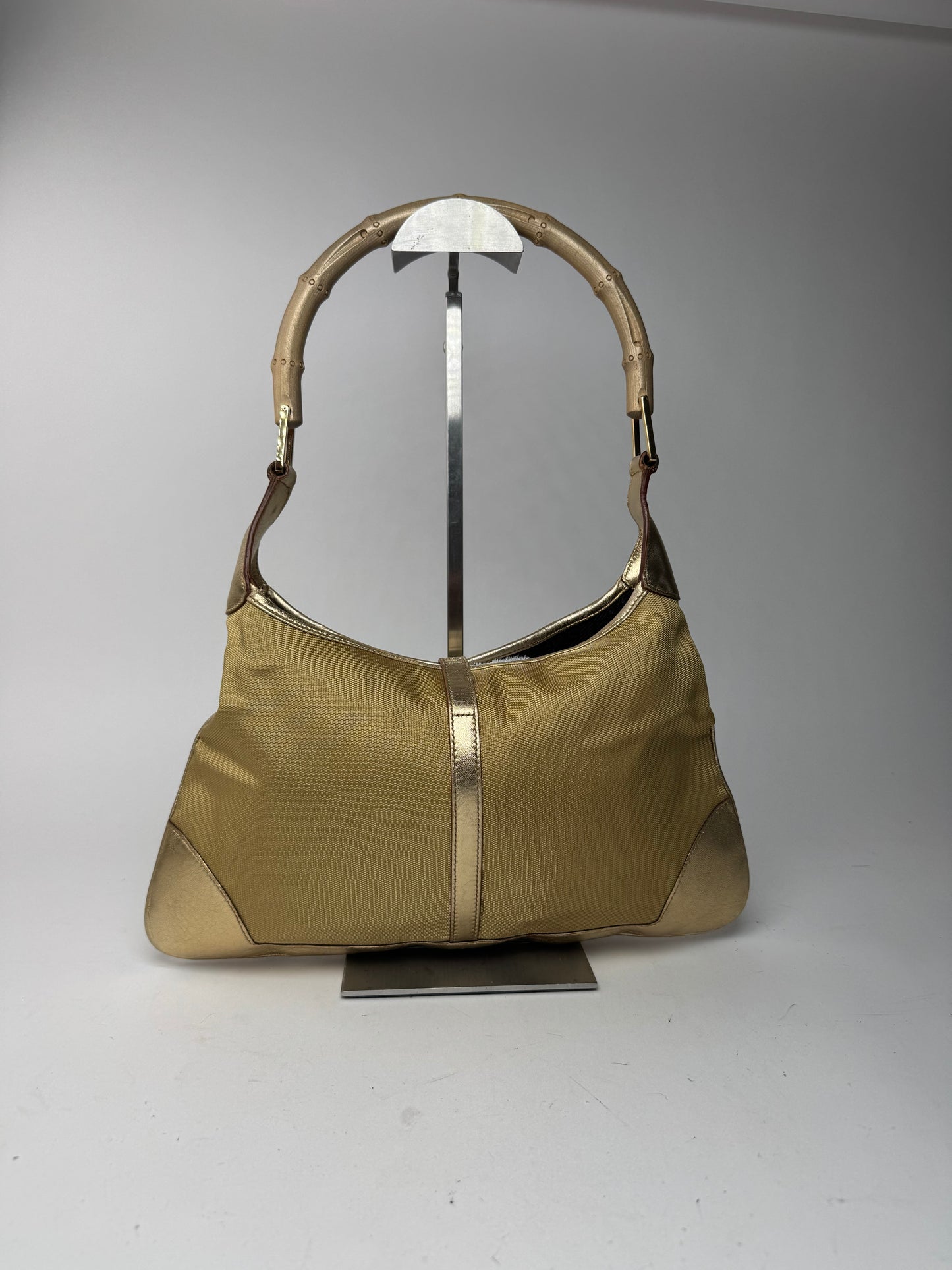 Sac Jackie vintage en cuir et toile Gucci doré