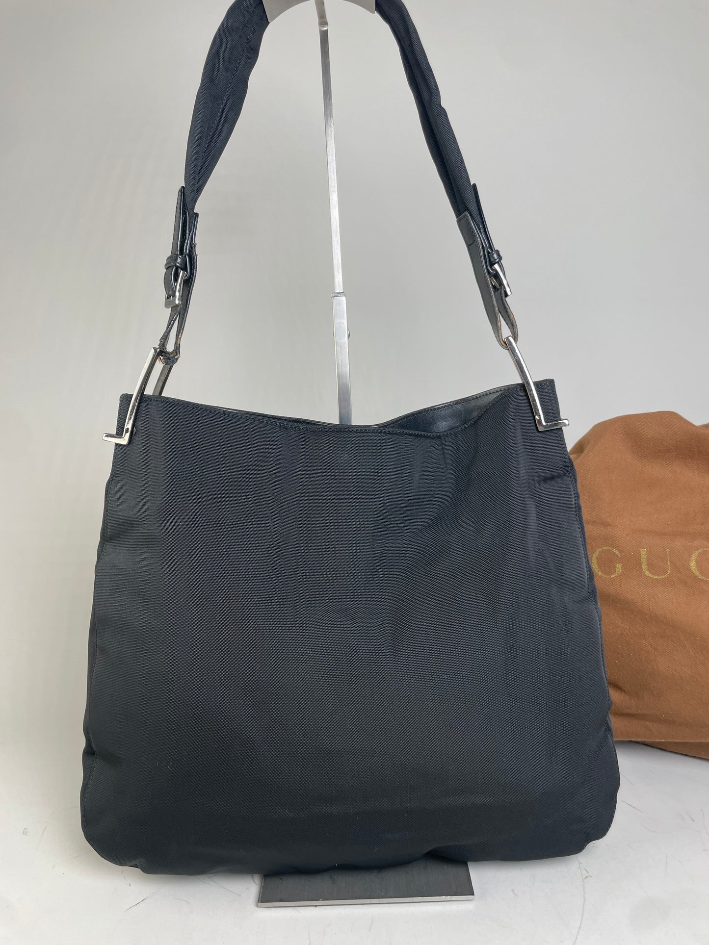 Vintage Gucci Nylon Shoulder Bag Black Silver