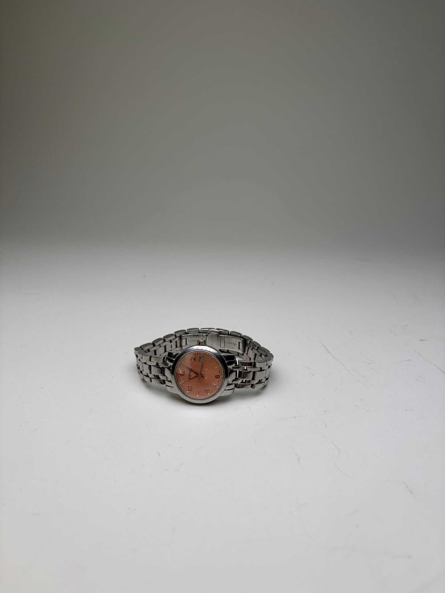 Vintage Fendi Stainless Steel Bracelet Watch Pink Dial Silver