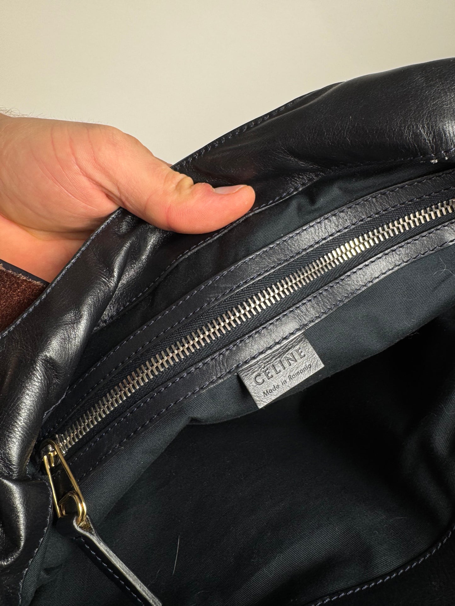 Vintage Celine Paris Faux Leather Bag Marine/black