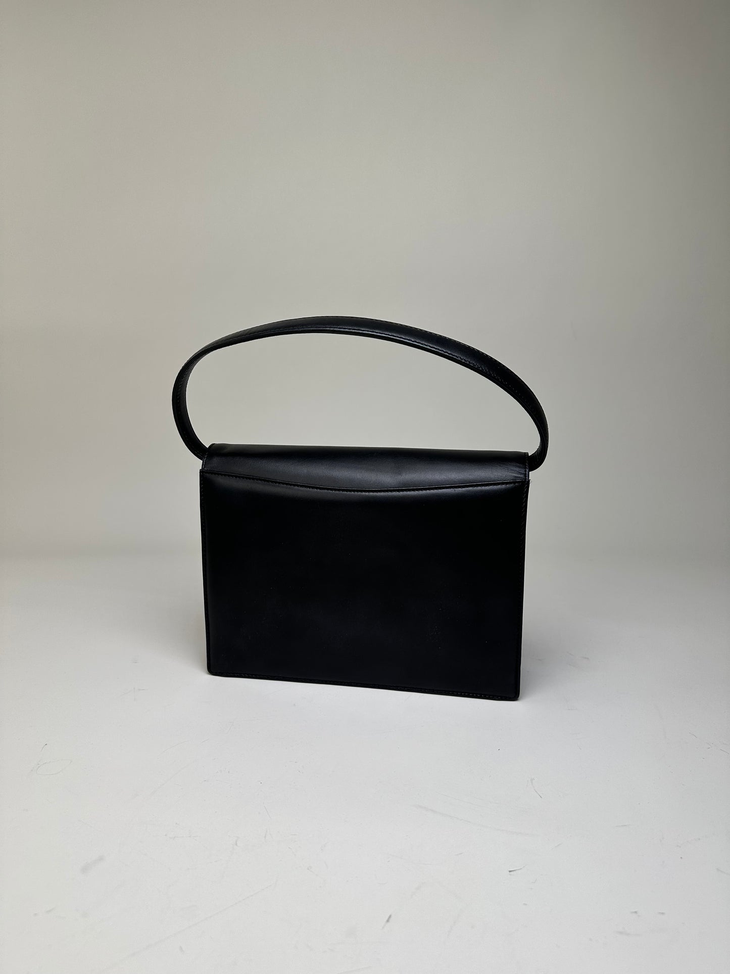 Vintage Givenchy Leather Shoulder Bag Black Silver