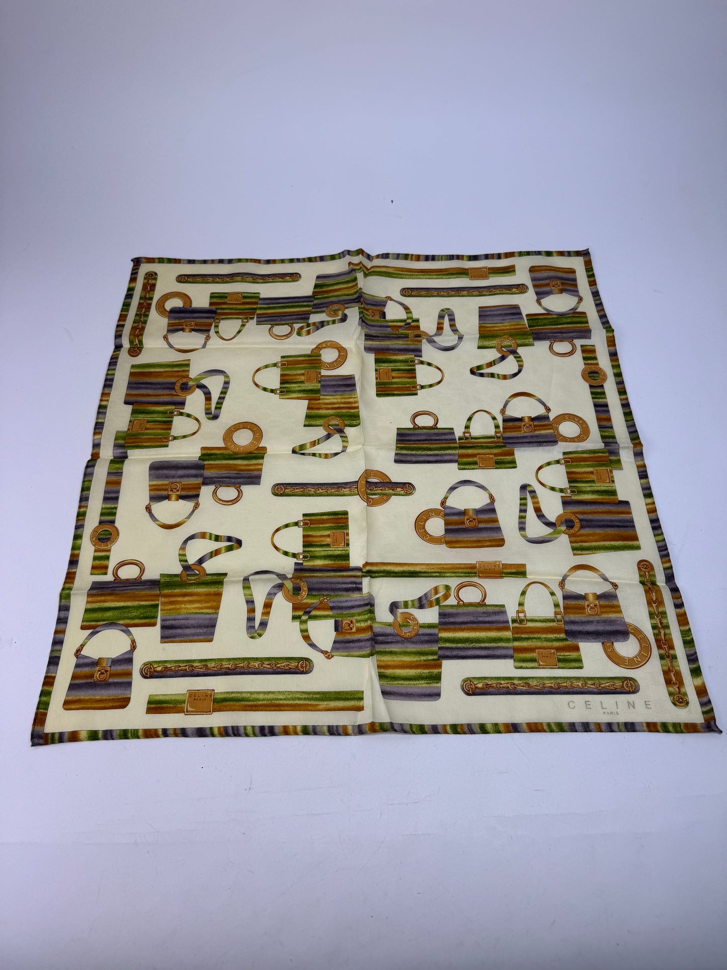Vintage Celine Abstract Monogram Scarf Yellow Green