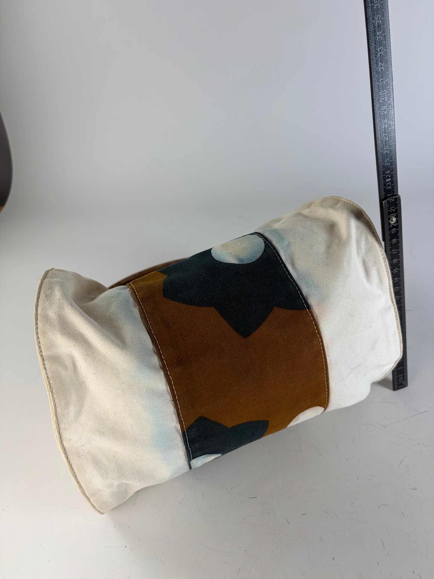 Vintage Marni Canvas Tote Cream Brown Navy Wood Handles