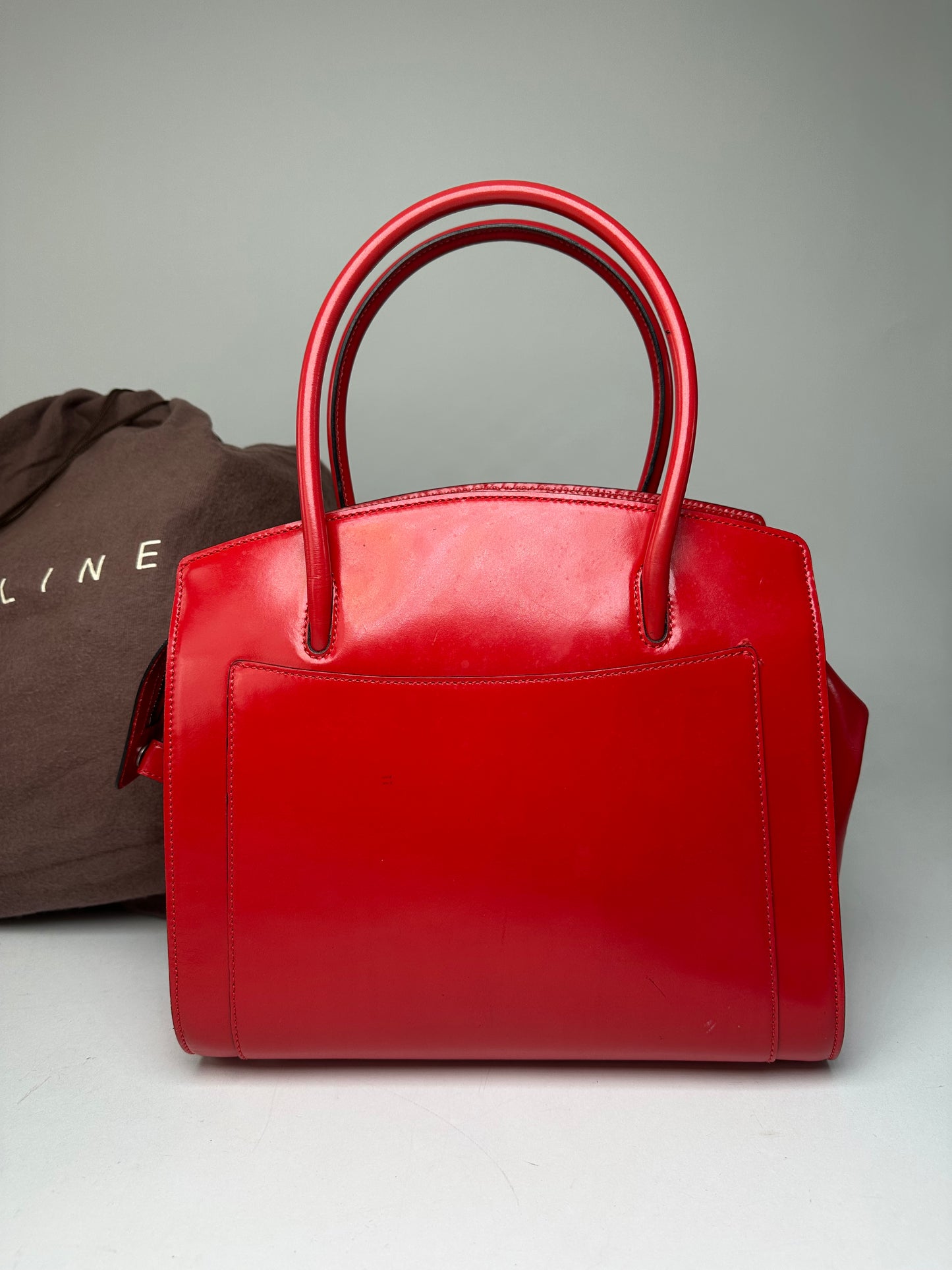 Vintage Celine Paris Patent Leather Handbag Red