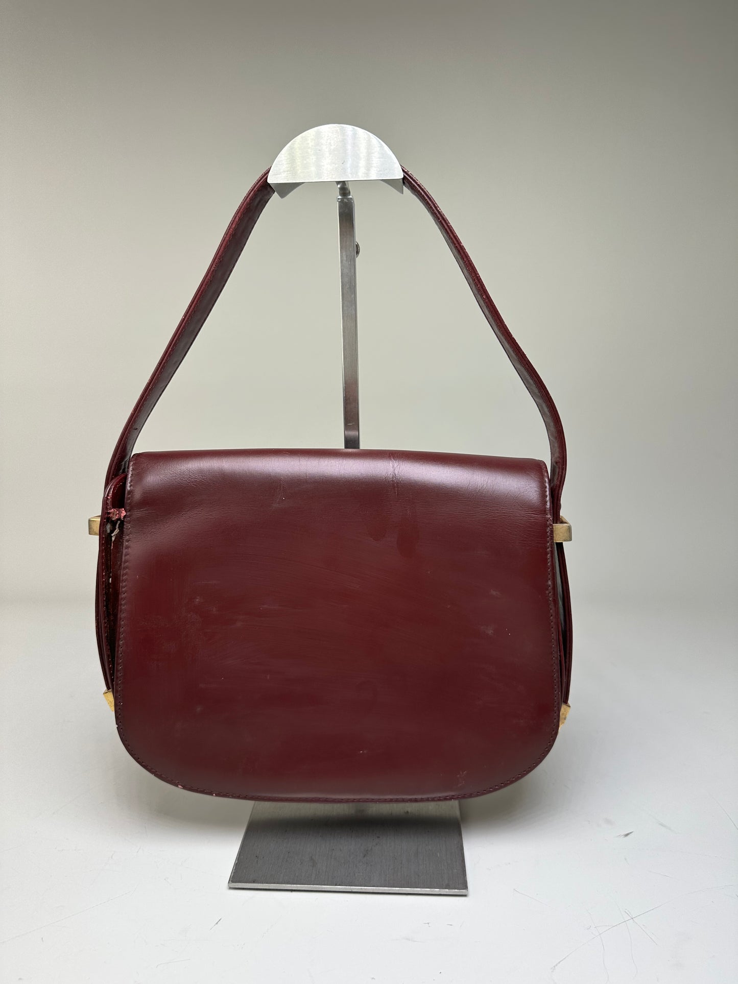 Vintage Gucci Leather Shoulder Bag Burgundy Gold c. 2000