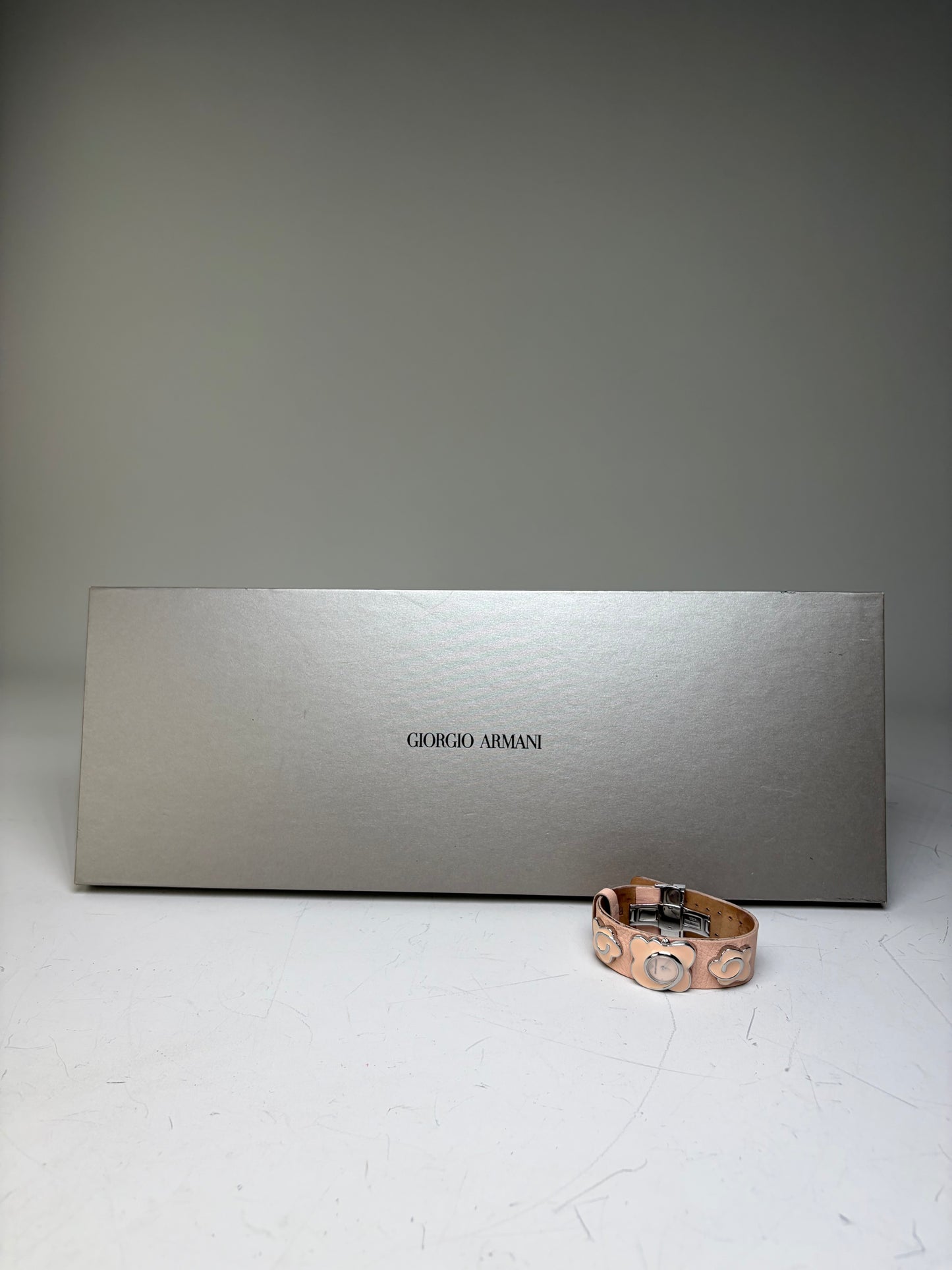 Vintage Giorgio Armani Leather Bracelet Watch Peach Silver