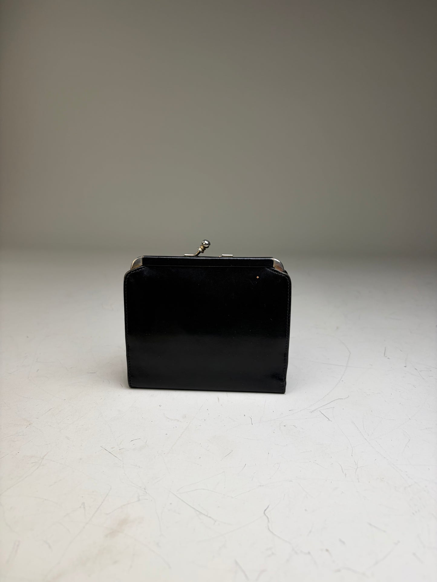 Vintage Celine Leather Kiss Lock Wallet Black Silver