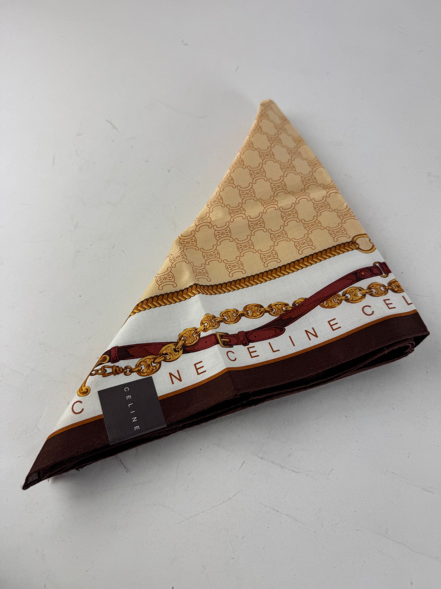 Vintage Celine Paris Monogram Scarf Gold Brown White