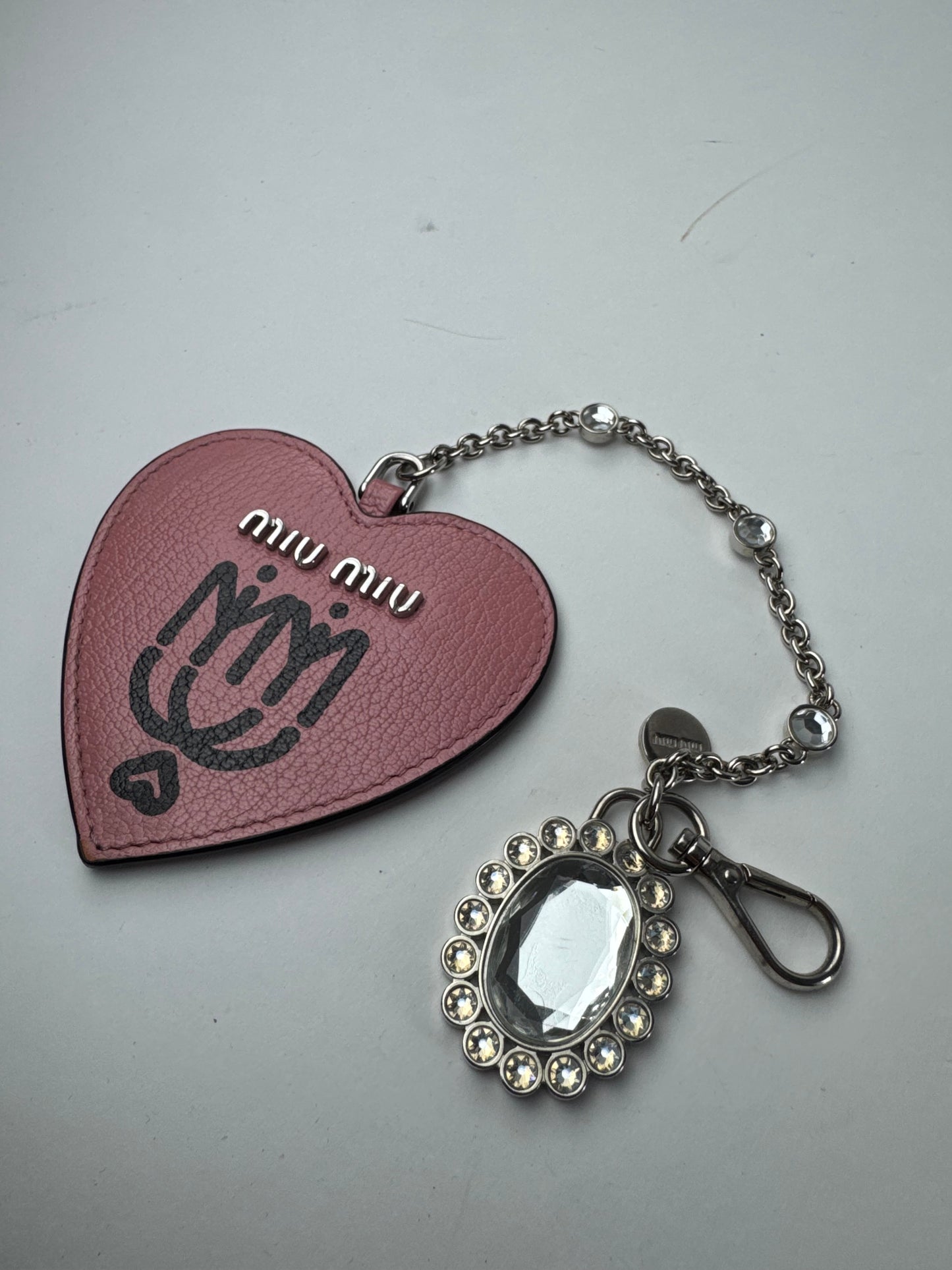 Vintage Miu Miu Heart Keychain Pink Silver