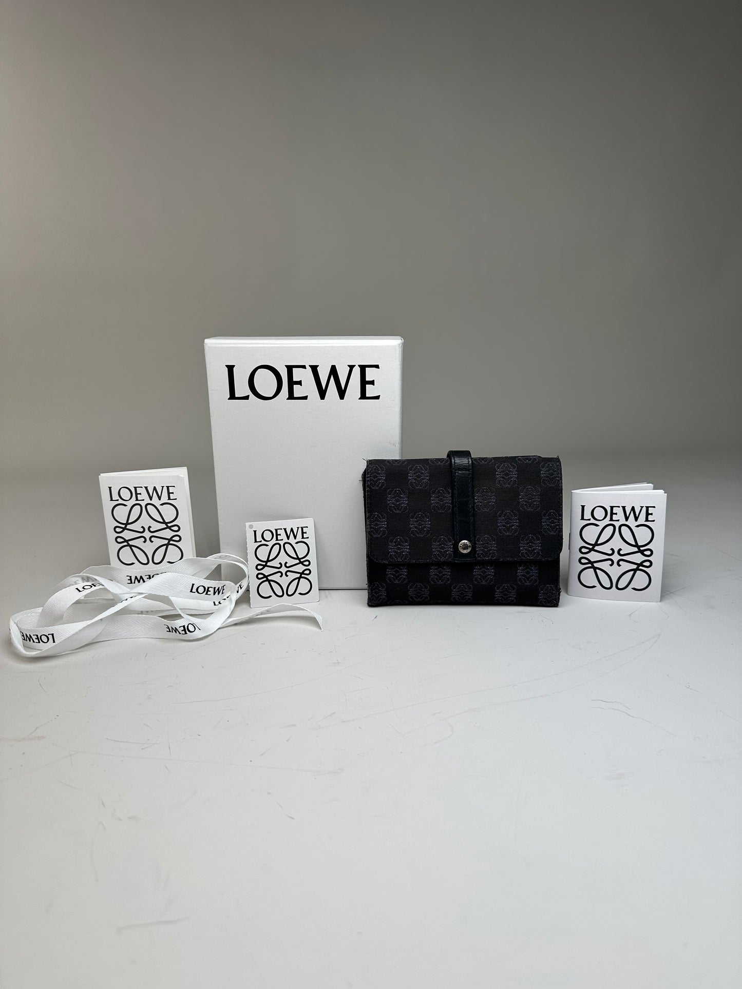 Vintage Loewe Anagram Canvas Wallet Black Silver