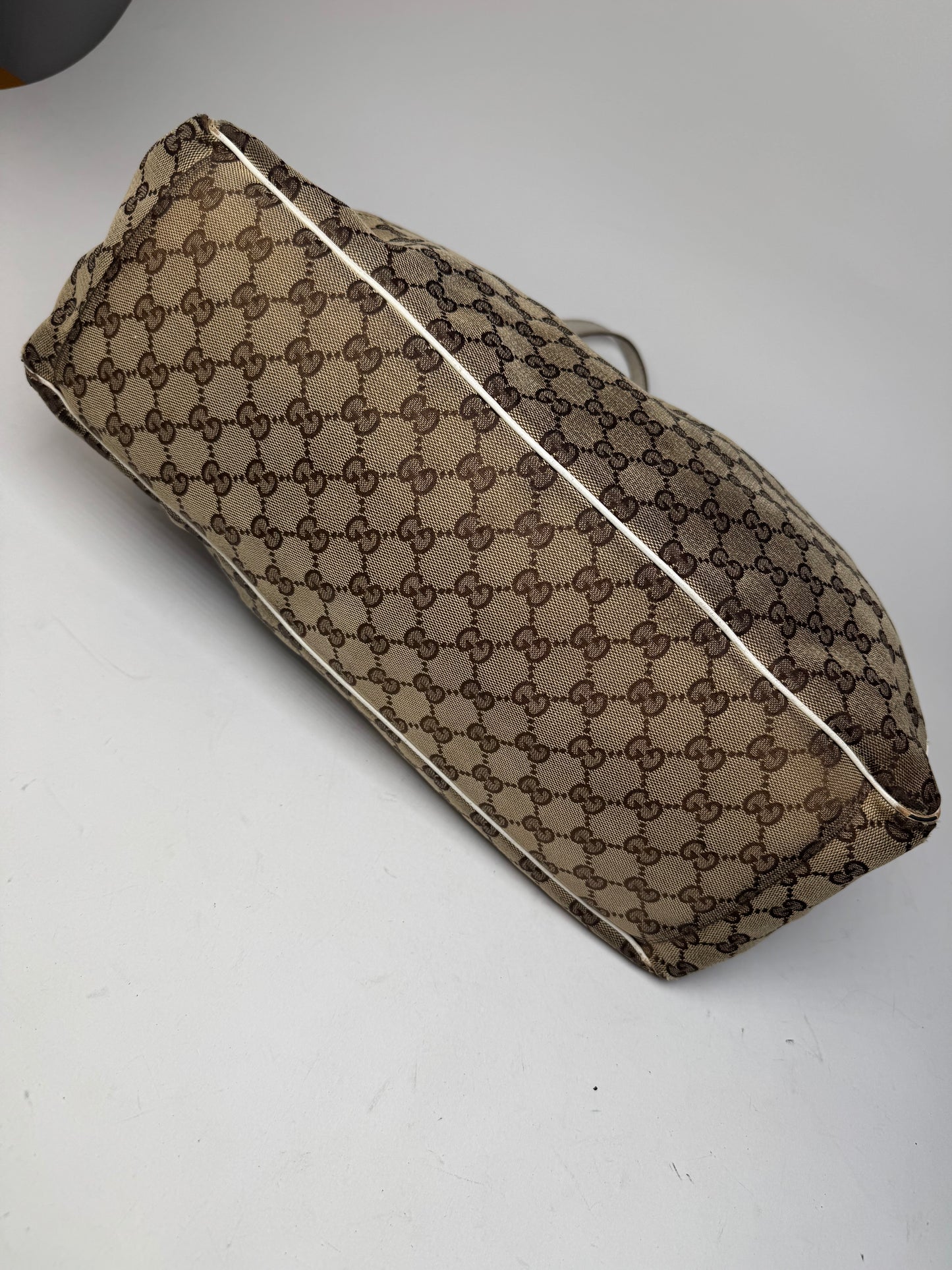 Vintage Gucci Monogram Tote Bag Brown White Beige