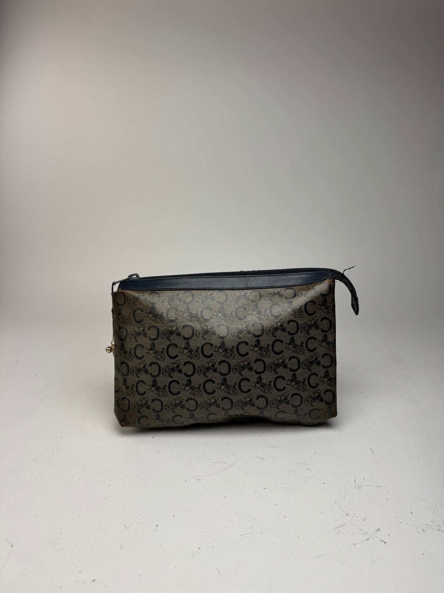 Vintage Celine macadam monogram leather clutch gray navy