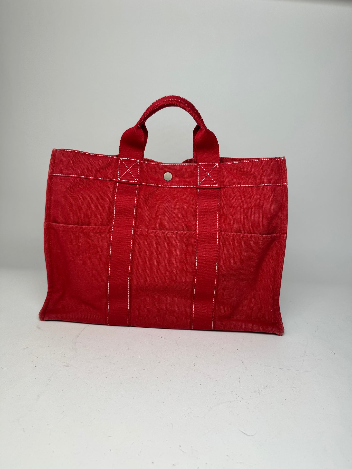 Vintage Hermes Canvas Tote Bag Red