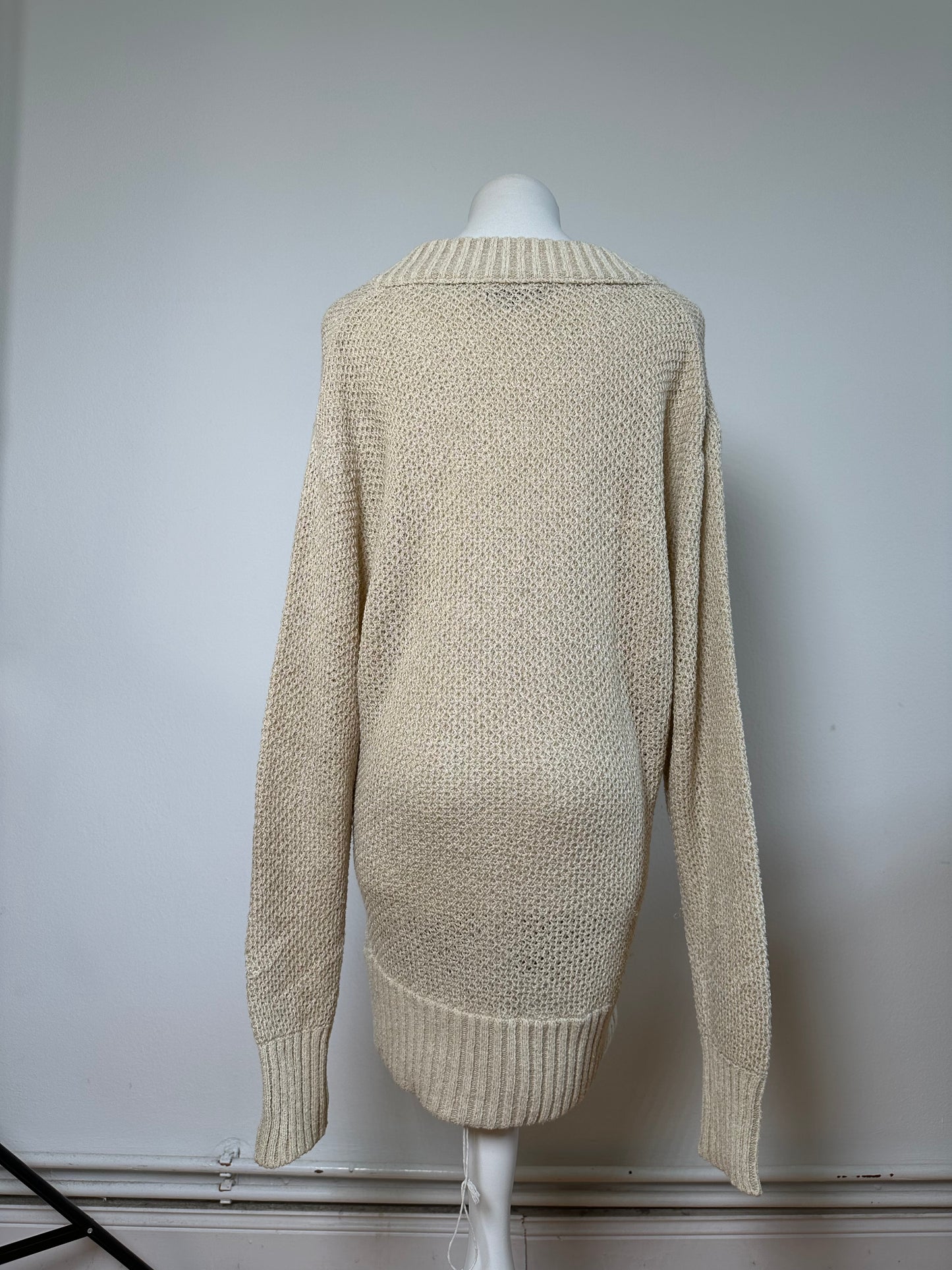 Vintage Burberry Knit Sweater Cream Gold Plate M
