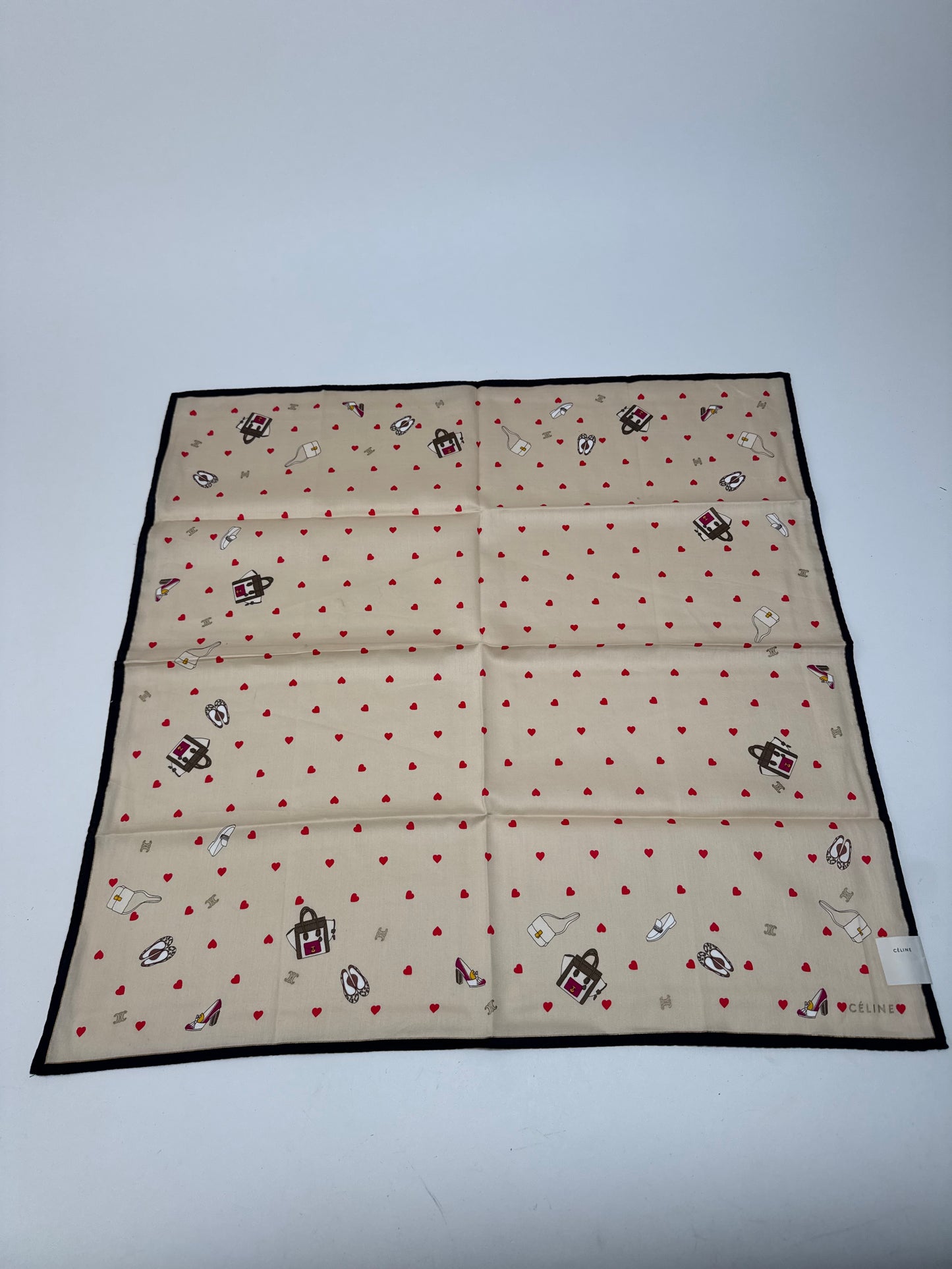 Vintage Celine Scarf Beige heart polkadot