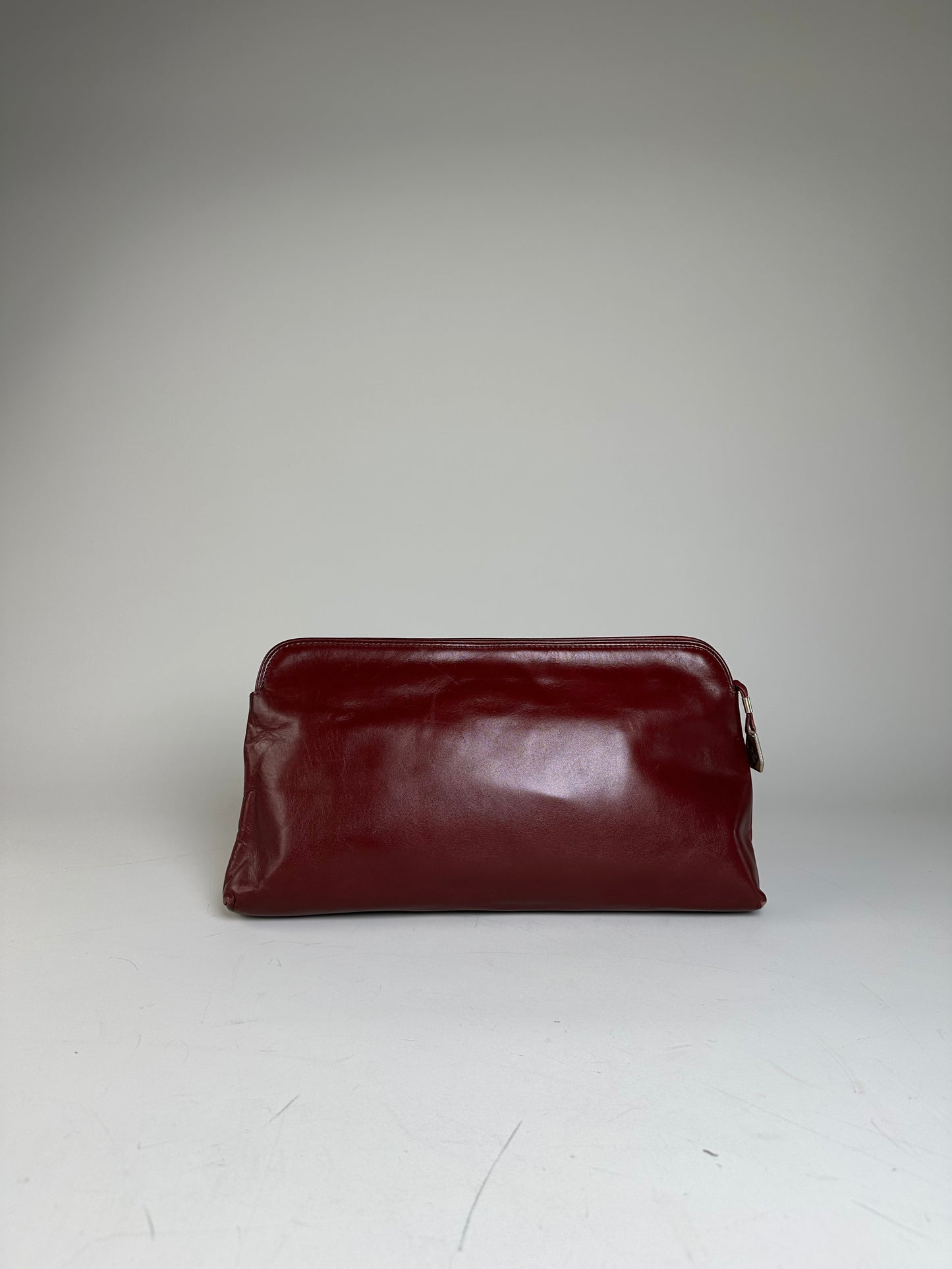 Vintage Givenchy Smooth Leather Clutch Bag Burgundy Gold
