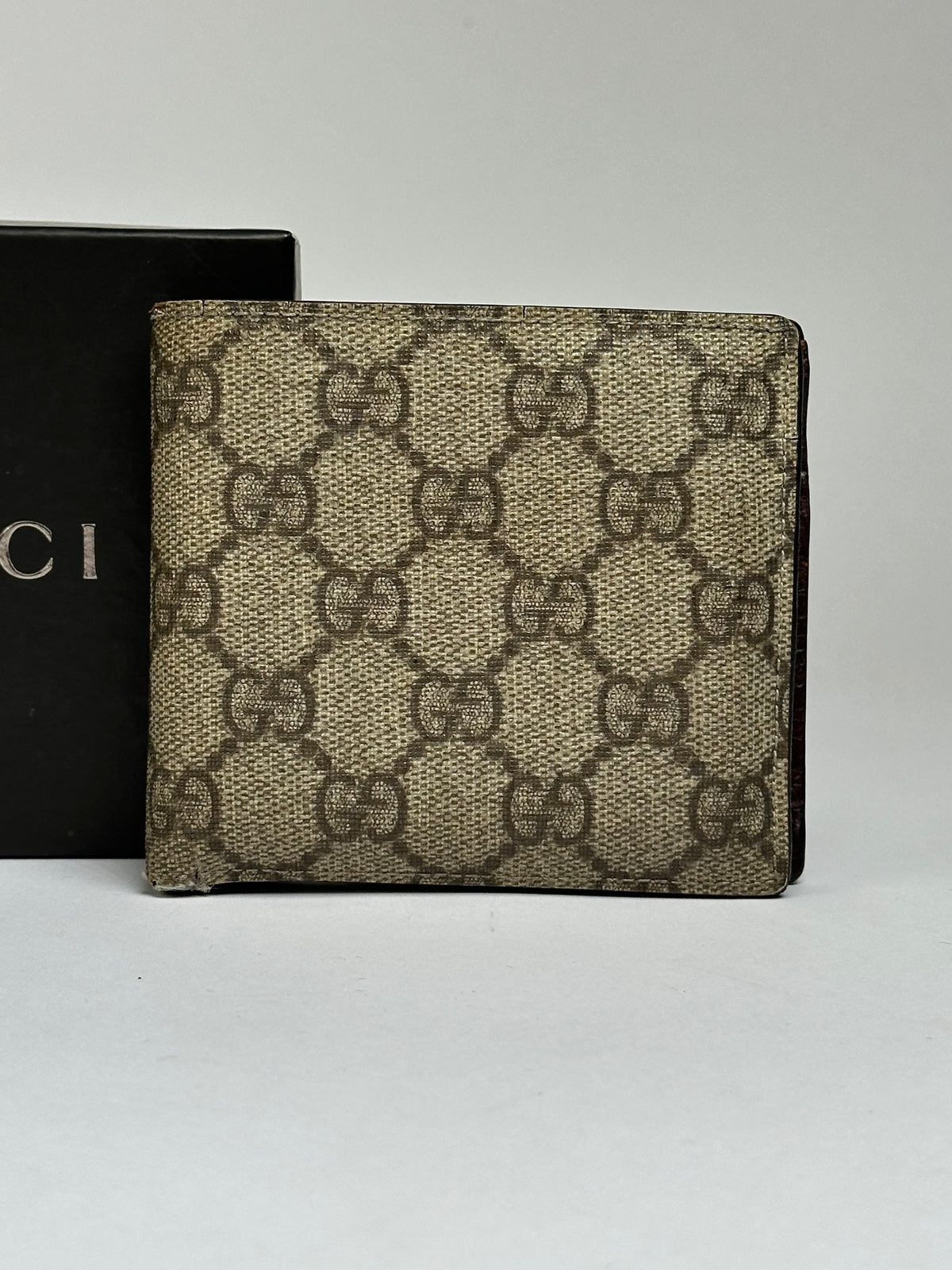 Vintage Gucci GG Supreme Bifold Wallet c. 2010s Beige Brown