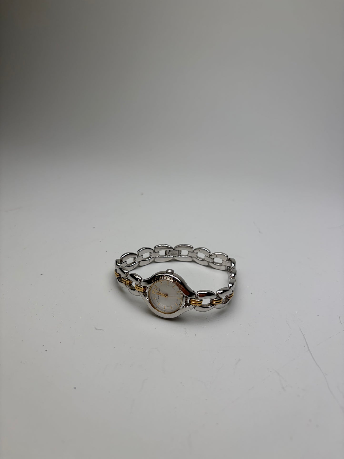 Vintage Courreges Stainless Steel Bracelet Watch Silver Gold