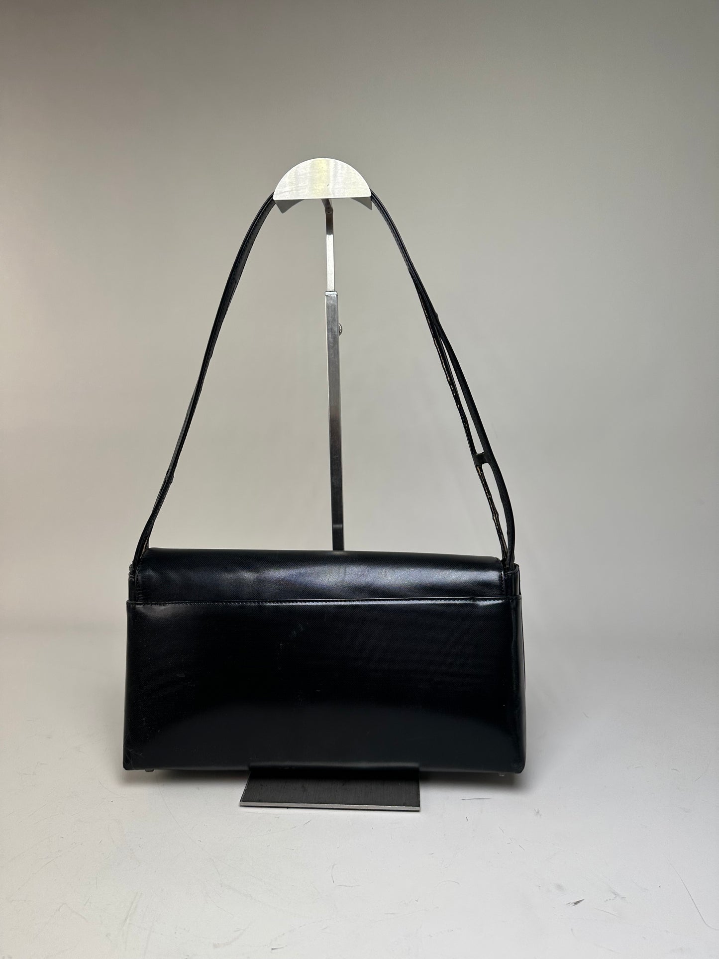 Vintage Givenchy Leather Shoulder Bag Black Silver